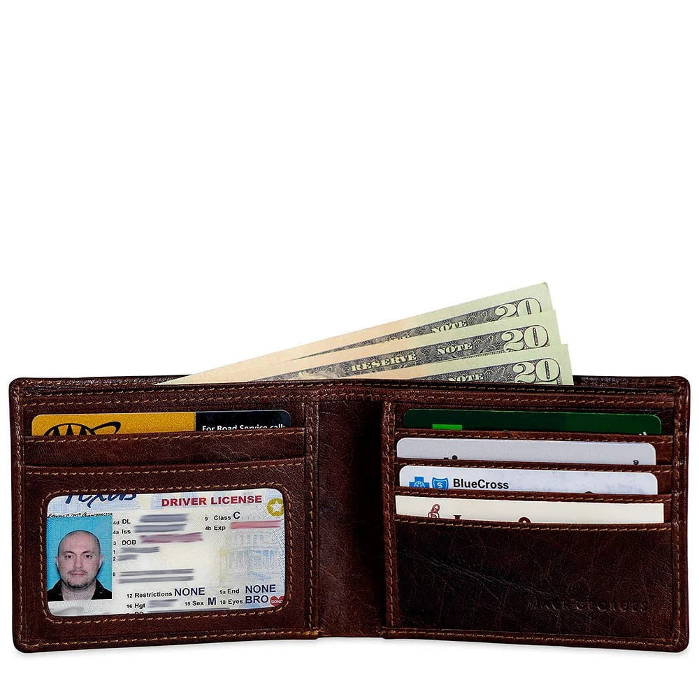 Jack Georges Voyager Bifold Wallet - Genuine Leather Men's Wallet with RFID Protection - Perfect for Everyday Use, Travel & Business