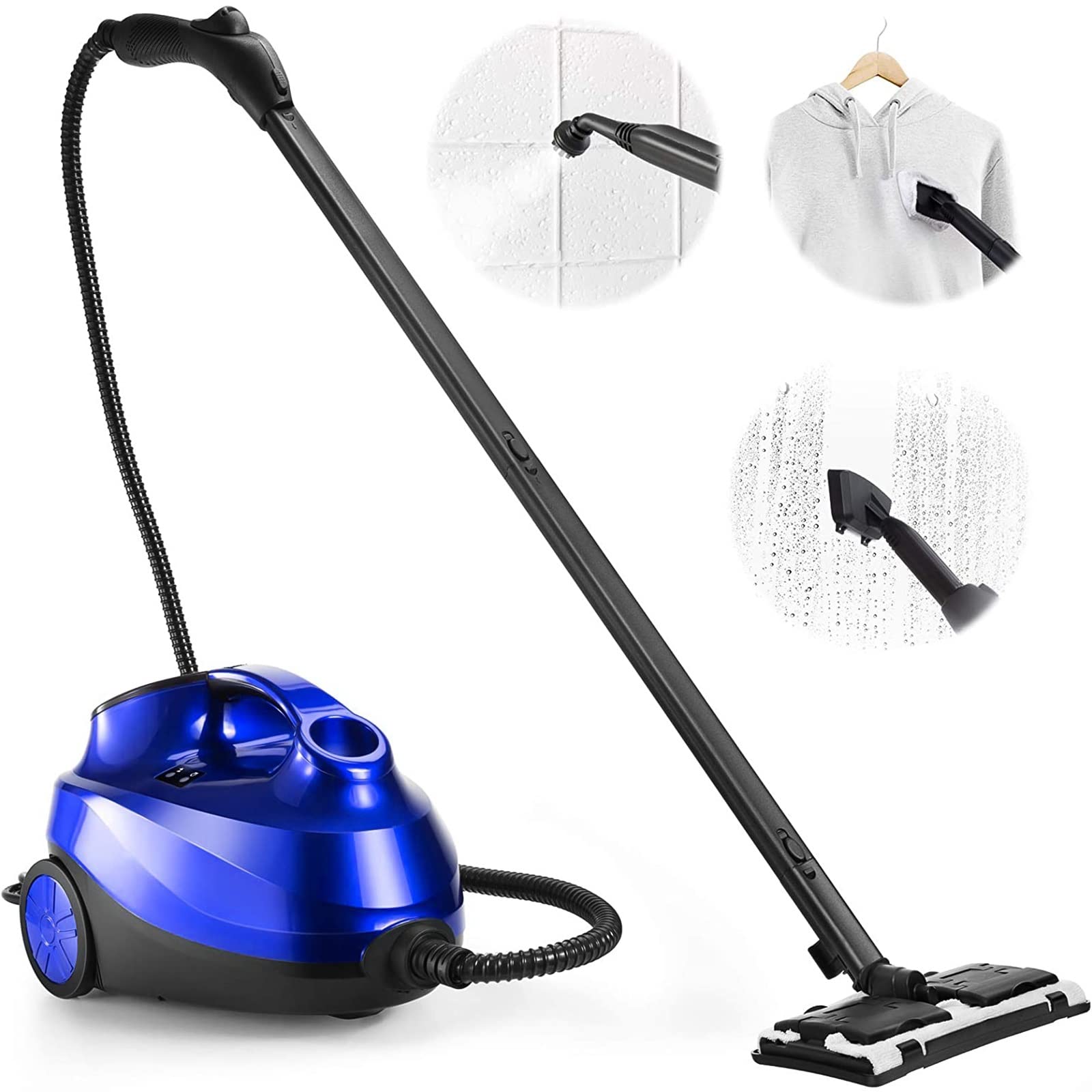 LDAILY 2000W Multi-Purpose Steam Cleaner with 19 Accessories - 1.5L Large Water Tank, Extra-Long Power Cord, Chemical-Free Pressurized Cleaning System for Floors, Cars, Home Deep Cleaning (Blue) | Perfect for Kitchen, Bathroom, Tile Grout, Upholstery & Auto Detailing
