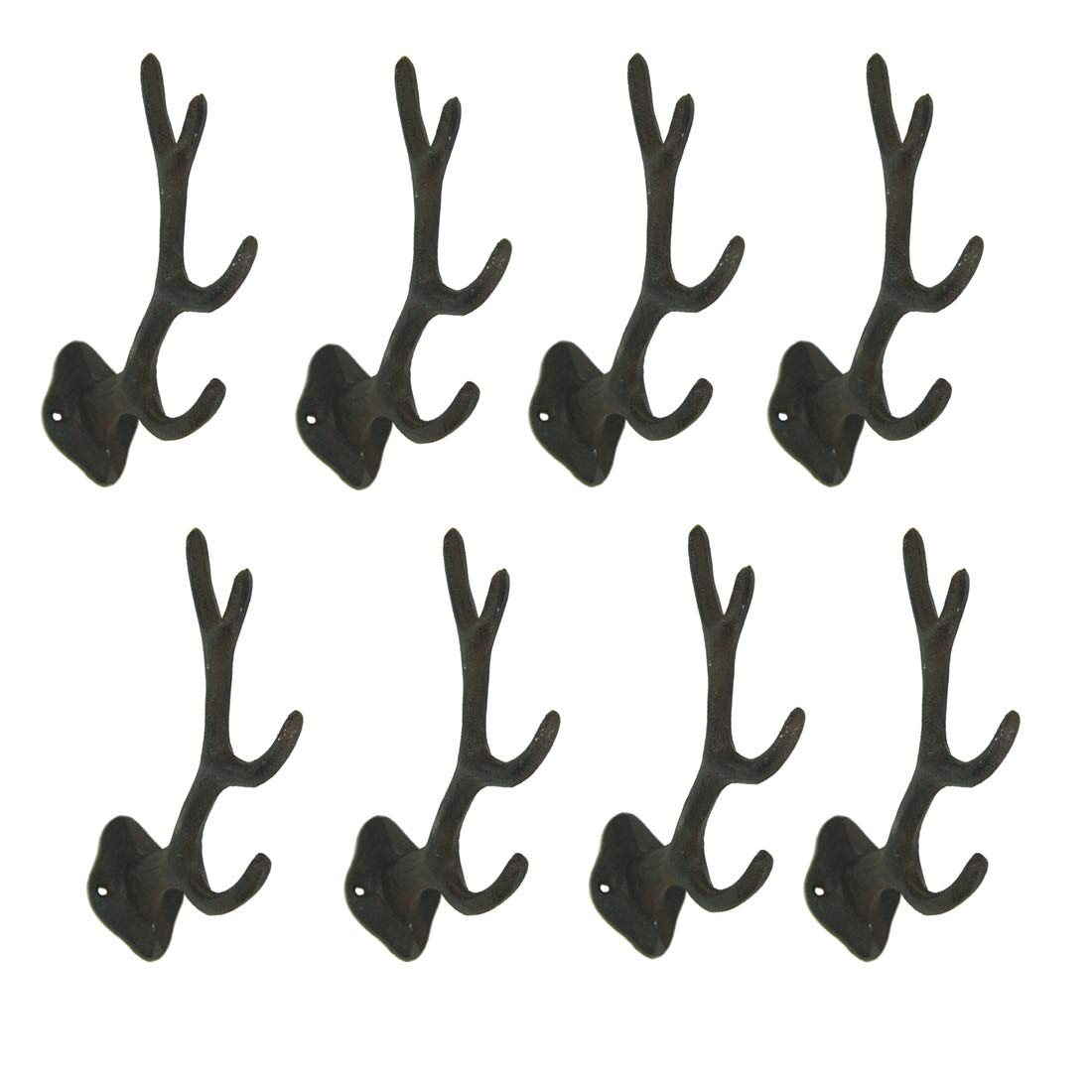 8-Pack Cast Iron Antler Wall Hooks - Rustic Western Decor for Bathroom, Kitchen, Entryway - Perfect for Hanging Towels, Hats, Coats & More - 5.75 Inch Elegant Brown Finish - Durable & Stylish Home Organization Solution