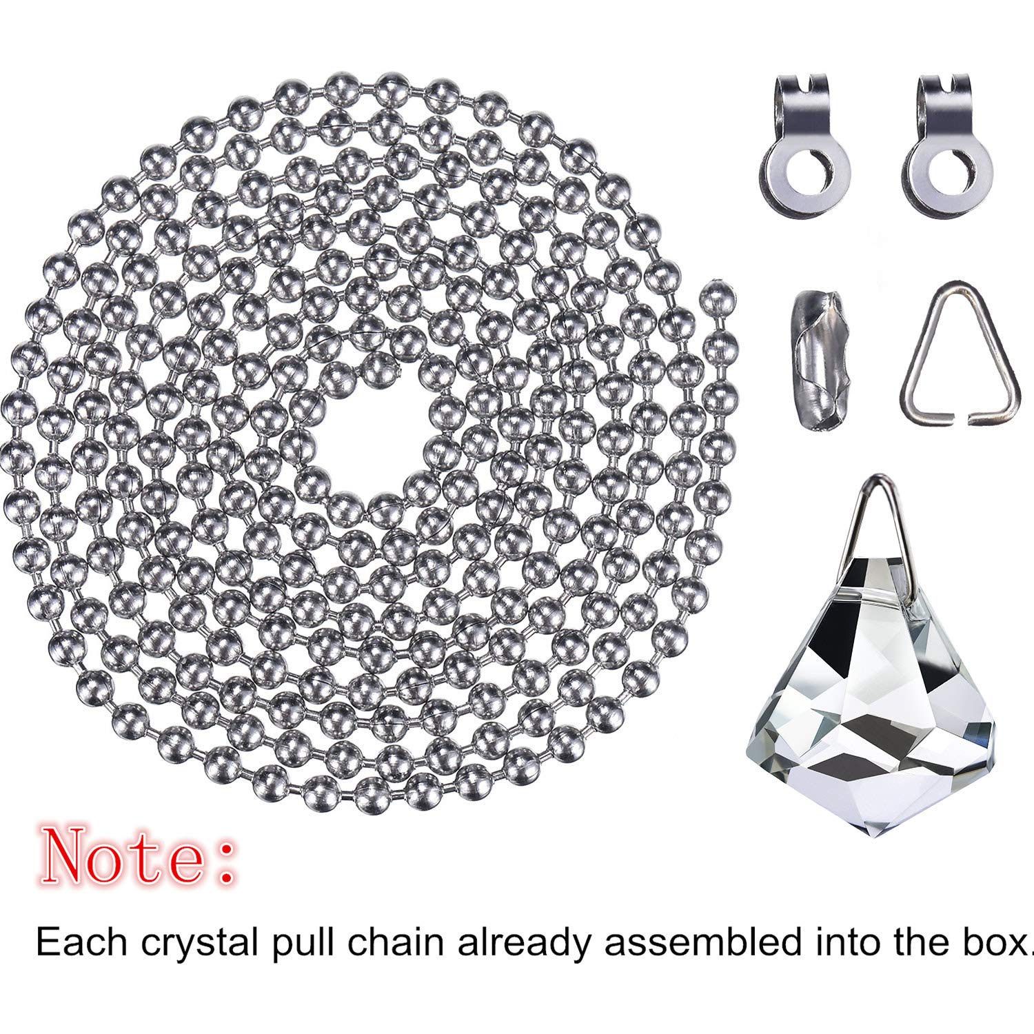 HESTYA 2 Pack Clear Crystal Ceiling Fan Pull Chain Extender with Connector - 1 Meter Length Each (Style D) - Perfect for Home, Office & Restaurant Lighting Fixtures