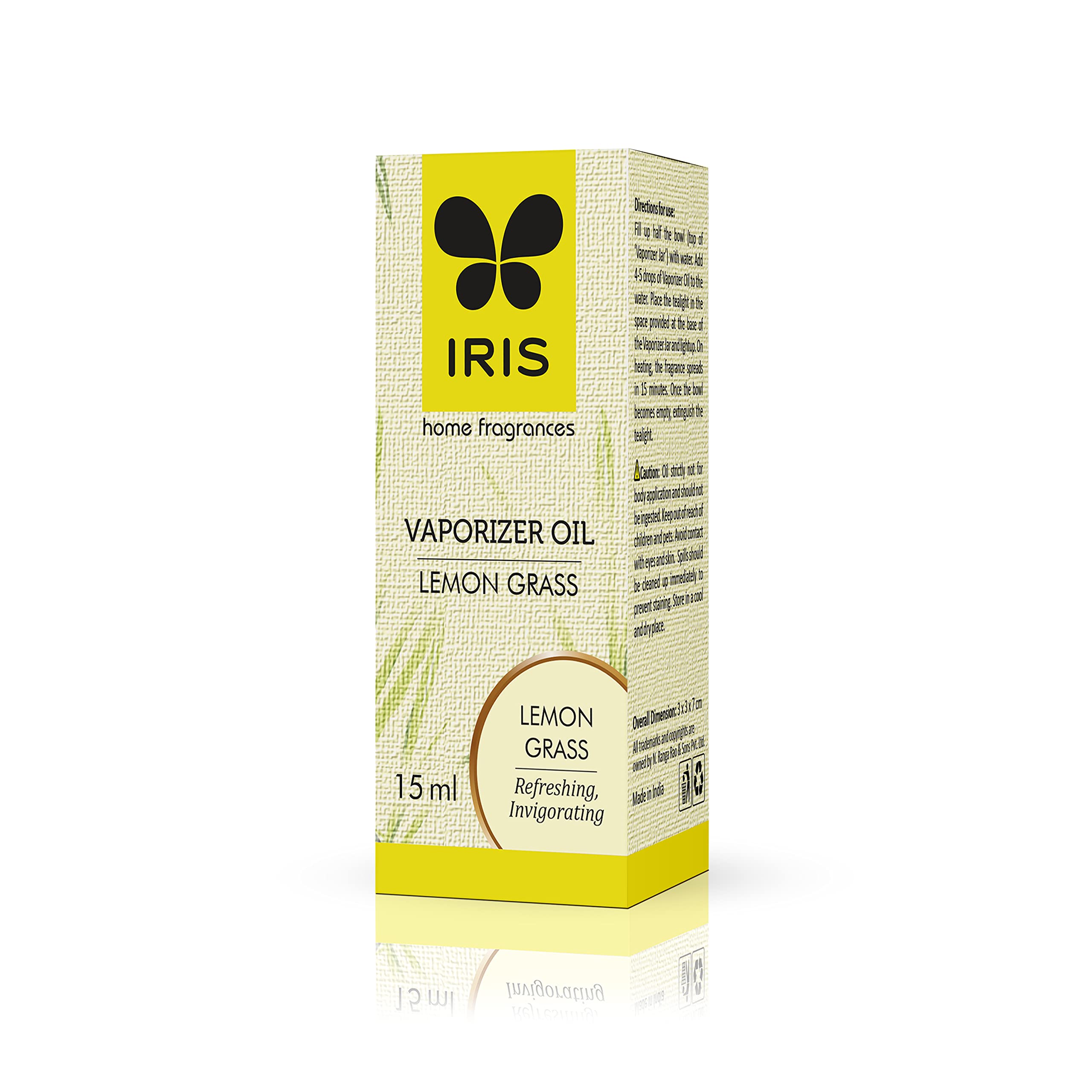 IRIS Lemongrass Fragrance Oil - 15ml Aromatherapy Vaporizer for Home, Toxin-Free Mood Enhancer | Made in India | Perfect for Relaxation, Stress Relief & Creating a Calming Atmosphere