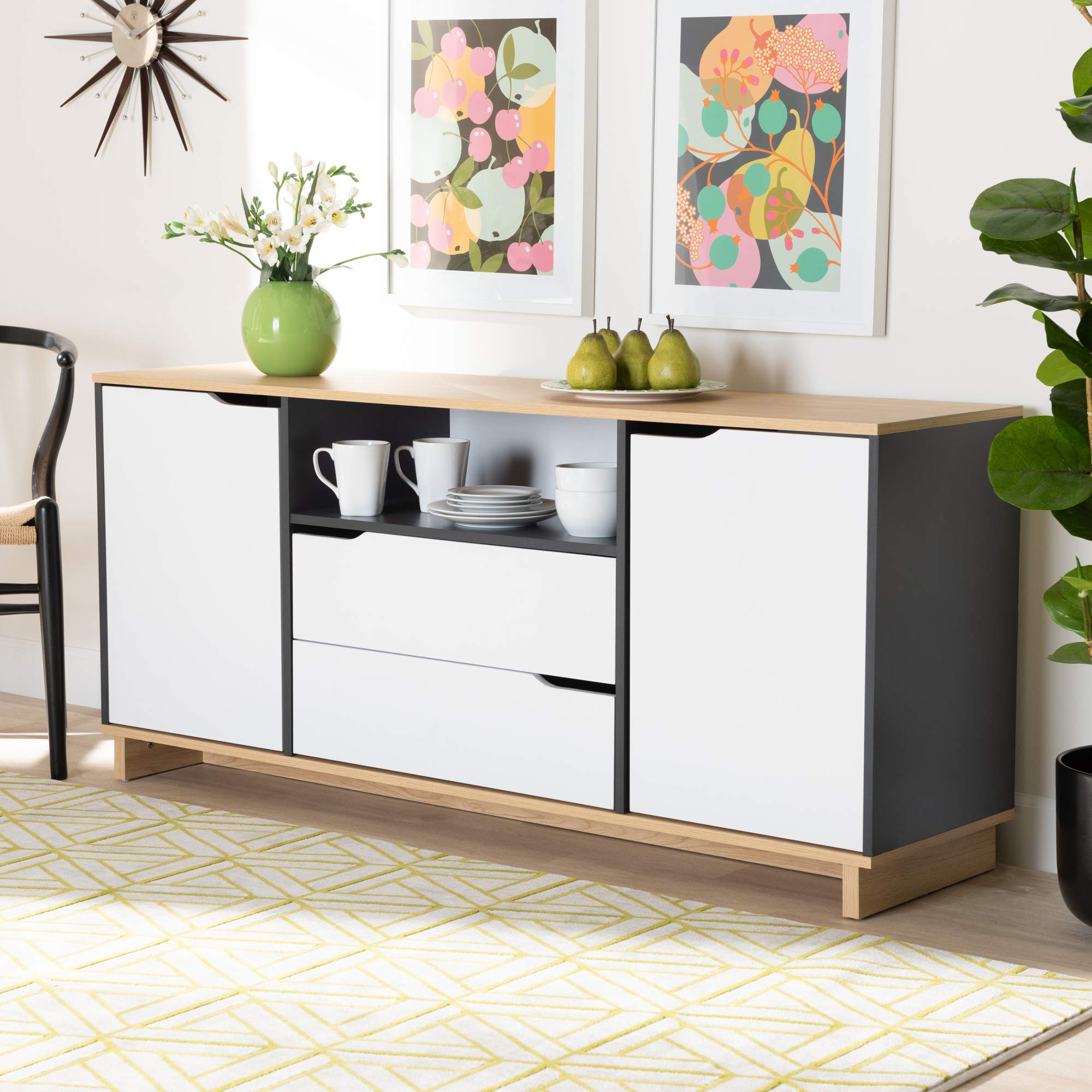 Baxton Studio Modern Sideboard & Buffet Server - White, Oak, Grey Finish - Entryway, Dining Room, Living Room Storage Furniture