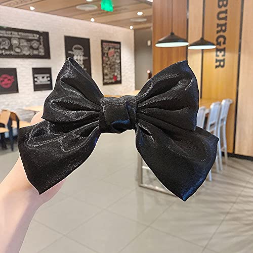 Elegant Black Satin Hair Bow Clips for Women & Girls - Large 8 Inch French Barrettes, Hair Accessories for Parties, Weddings & Everyday Style