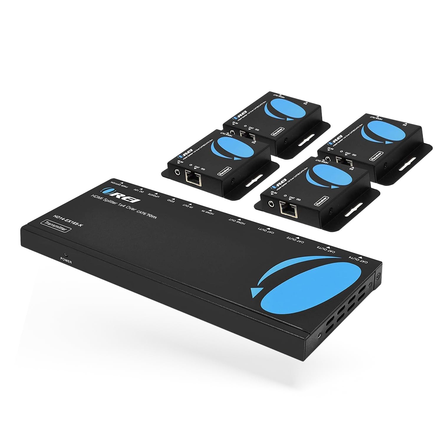 OREI 4K 1x4 HDMI Extender Splitter Over CAT6/7 Ethernet Cable - 4K@30Hz up to 165ft, 1080P, IR Control, EDID, HDMI Loop Out (HD14-EX165-K) - Perfect for Home Theater, Gaming, and Conference Room AV Setup