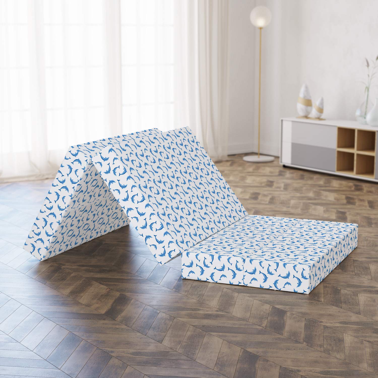 Ambesonne Dolphin Foldable Mattress - Wildlife Under The Sea Design, 74.8