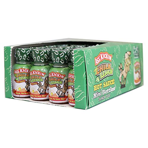 ASS KICKIN' Chile Lime Premium Hot Sauce - 24 Pack Travel Size .75 oz Bottles - Gourmet Spicy Gift Set for Food Lovers - Perfect for Tacos, Wings & Bloody Marys