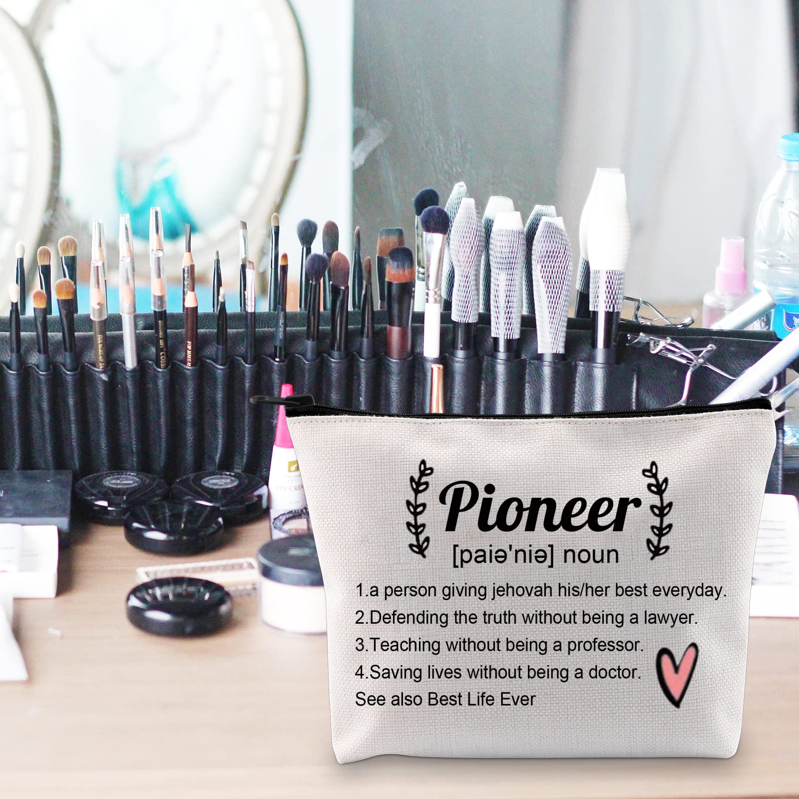 POFULL Pioneer Definition JW Gift - Best Life Pioneer Gift for Jehovah's Witnesses & Pioneers - Premium Makeup Bag (Ideal for Ministry, Travel & Daily Use)