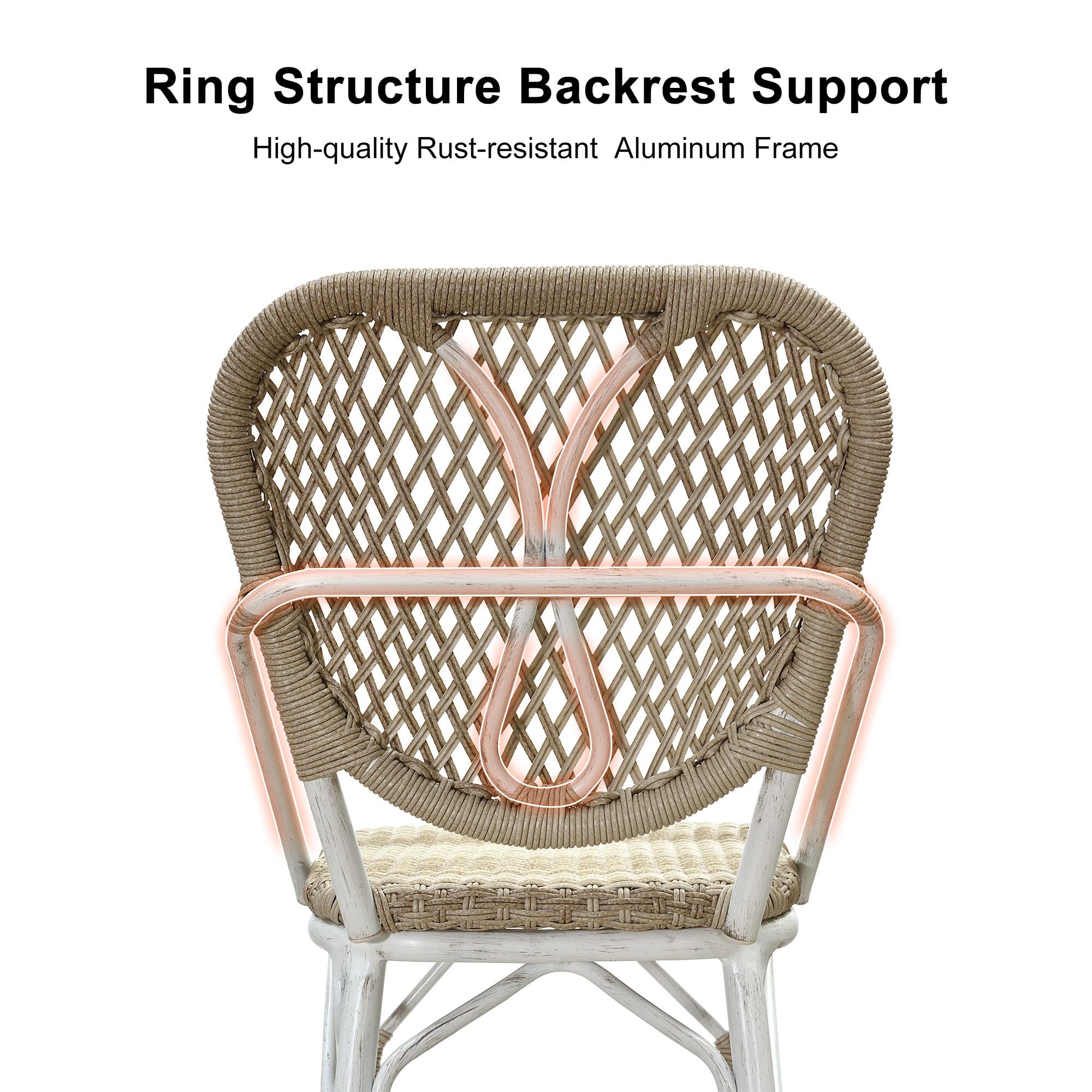 PURPLE LEAF French Counter Height Bar Stools Set of 4 - Rattan Aluminum Patio Barstools with Bamboo Pattern Finish & Back Support for Outdoor Kitchen Island, Poolside, Garden Bar - Light Beige | Perfect for Backyard Entertaining, Outdoor Dining & Lounge Areas