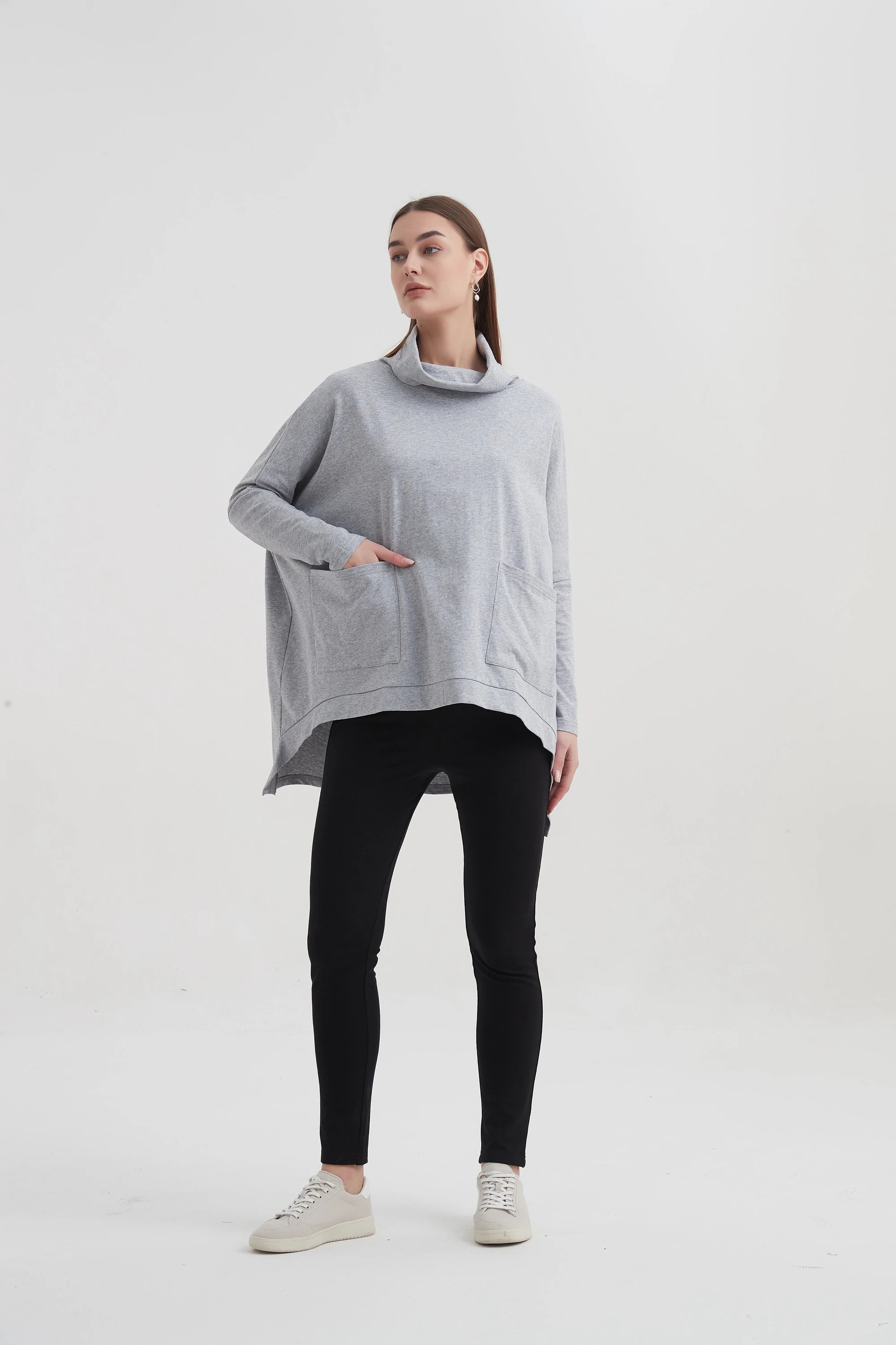 Boxy Pocket Top Grey Marle - Stylish Casual Women's Shirt for Everyday Wear & Layering