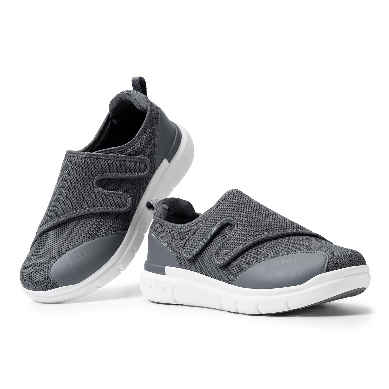 FitVille Diabetic Shoes for Men - Extra Wide Width XX-Wide Orthopedic Slip-On Sneakers with Adjustable Closure, Arch Support & Cushioning - Therapeutic Walking Shoes for Swollen Feet - Ideal for Elderly, Diabetics & Plantar Fasciitis Relief