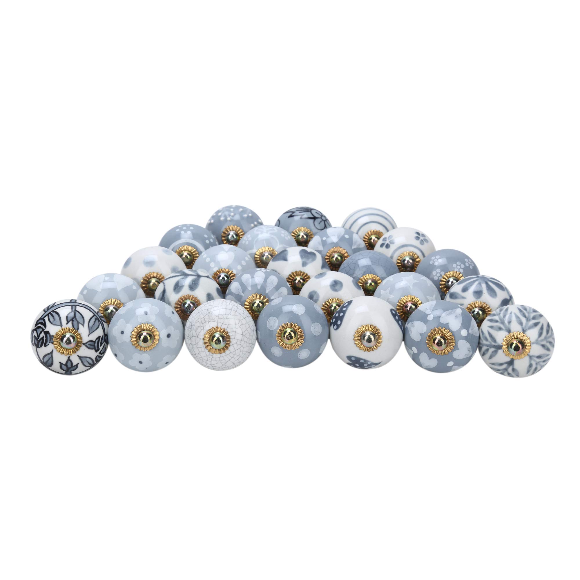 RAJRANG Ceramic Boho Knobs & Pulls - 25-Pack Antique Hand-Painted for Kitchen & Dresser