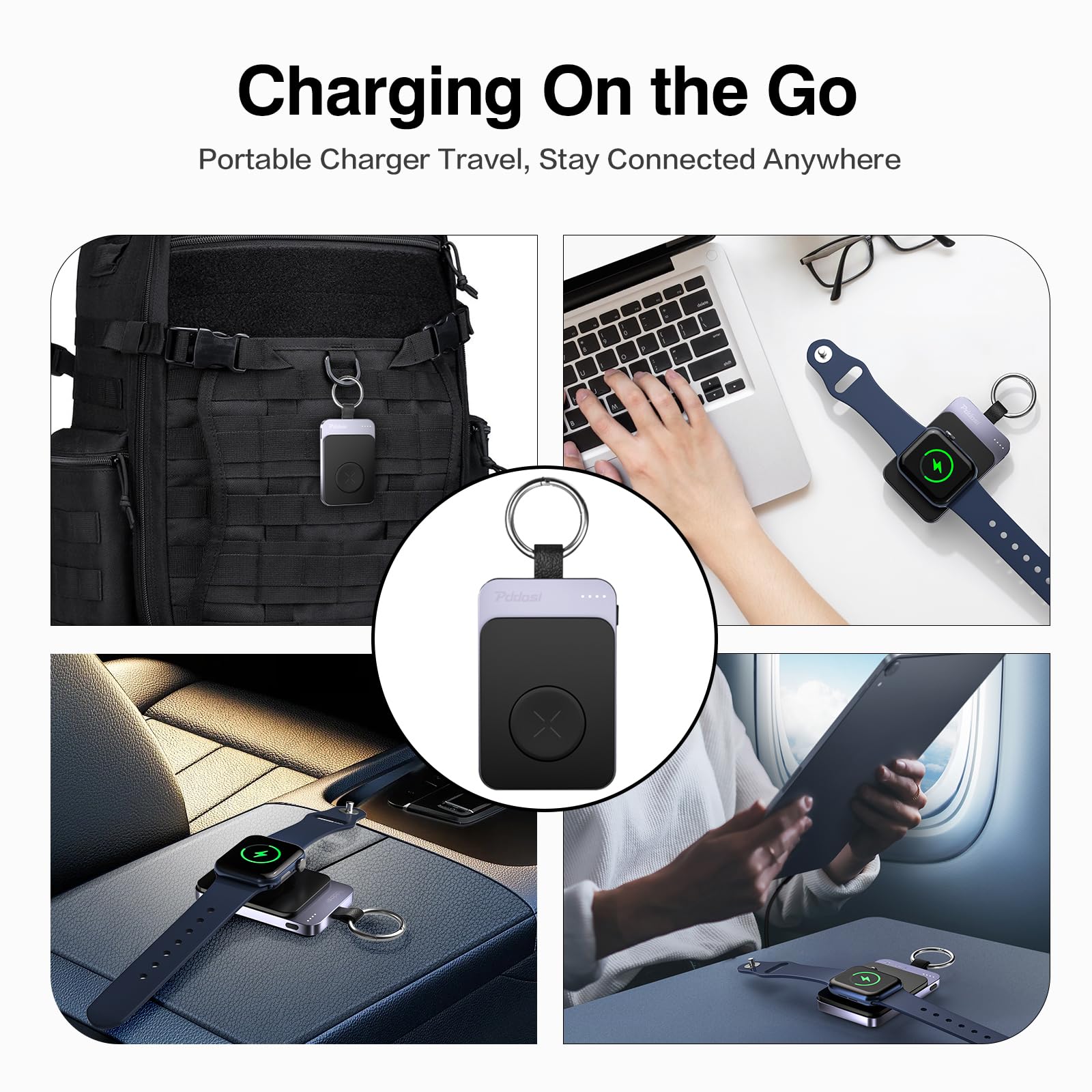 Portable Magnetic Charger for Apple Watch Series 10/9/8/7/6/5/4/3/2/SE/Ultra - 1500mAh Wireless Travel Charger with Keychain (Black) | Perfect for Gym, Travel & Everyday Use
