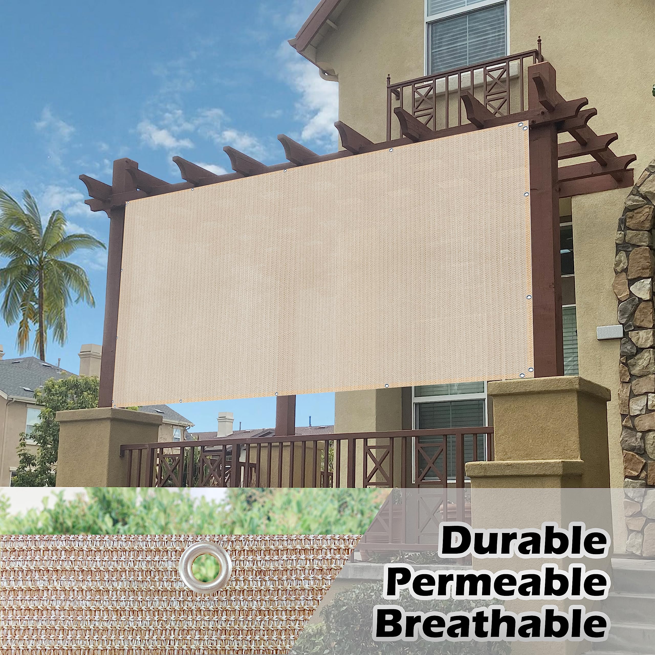 Alion Home© Sun Shade Privacy Panel with Grommets - UV Protection Outdoor Curtain for Patio, Pergola, Gazebo & Windows - Custom Sizes in Beige | Perfect for Backyard, Deck & Poolside Privacy