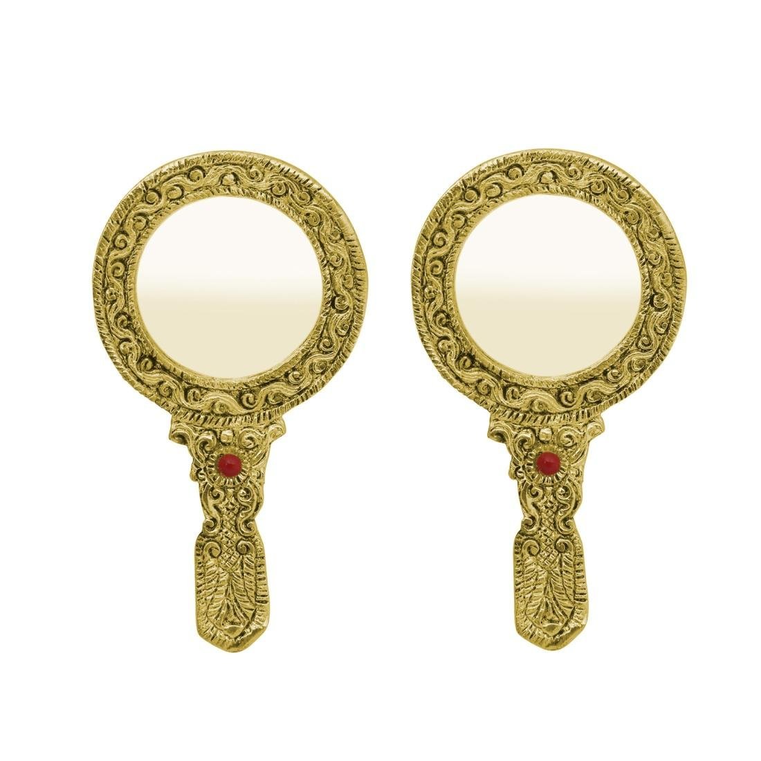5 Inch Round Golden Metal Hand Mirror Pair for Purse - Elegant Compact Mirror for Women's Handbags, Travel & Makeup Touch Ups