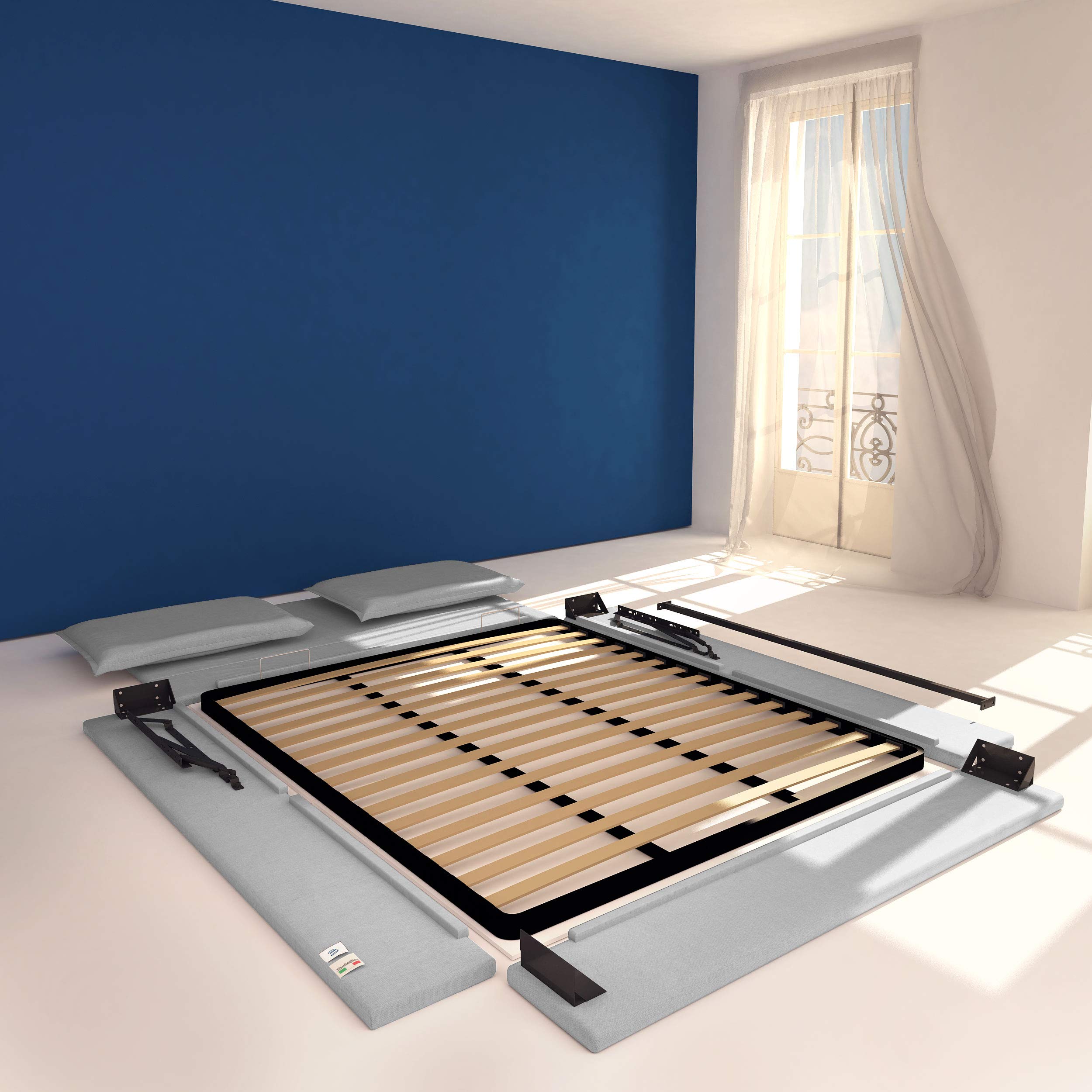 Baldiflex Licia Queen Size Bed Frame with Upholstered Headboard & Slatted Base - 160x190cm Synthetic Leather Platform Bed with Storage, Perfect for Master Bedroom & Guest Room