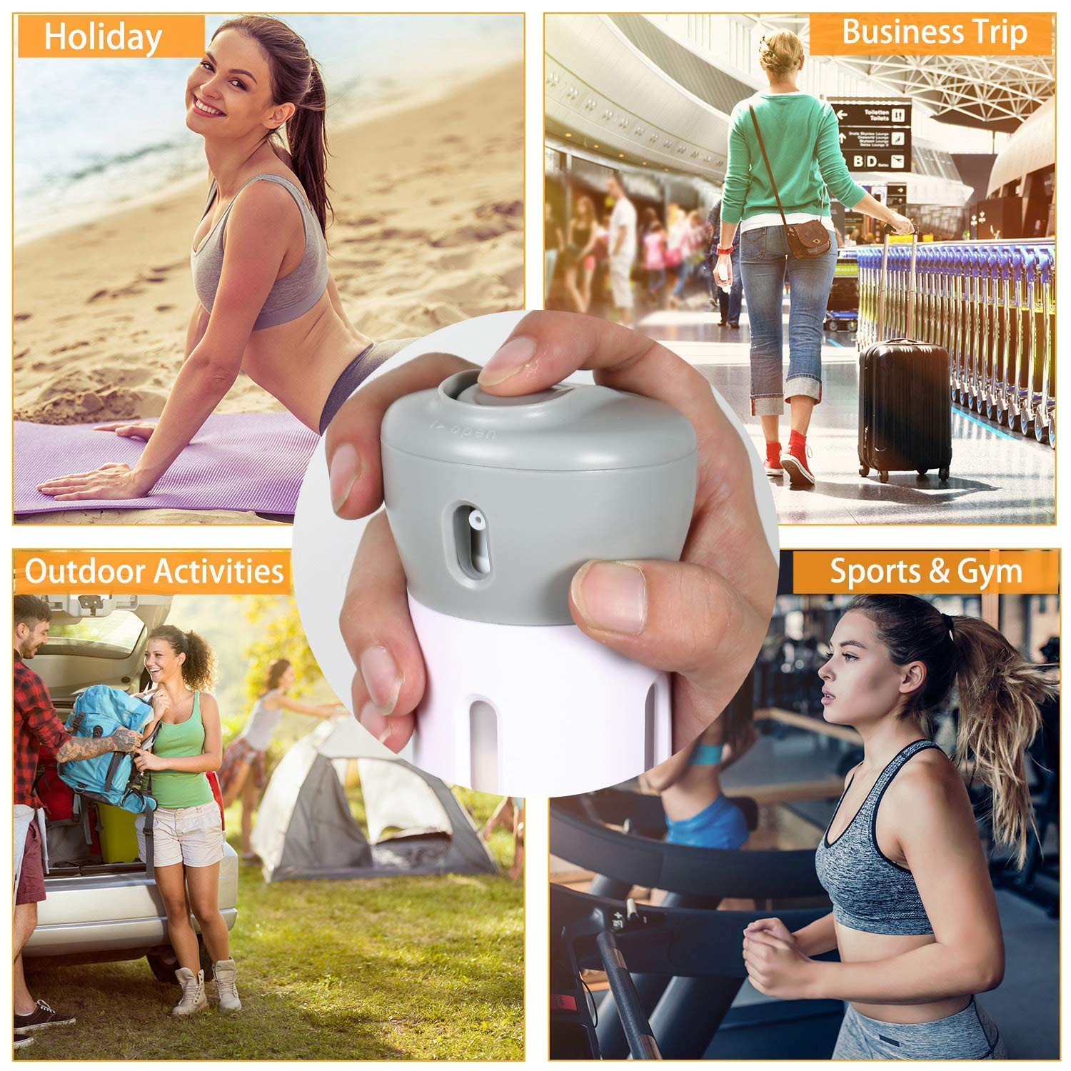 4-in-1 Travel Dispenser Bottle Set - Leak Proof Refillable Cosmetic Containers for Toiletries, Lotion & Liquid - Perfect for Air Travel, Gym & Vacation Essentials (BPA-Free Plastic)