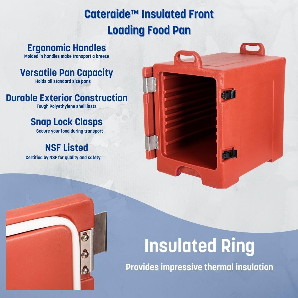 Carlisle FoodService Products Cateraide Insulated Front Loading Food Pan Carrier with Handles - 5 Pan Capacity, Durable Plastic Construction for Catering, Events & Restaurants - Perfect for Hot/Cold Food Transport & Buffet Service