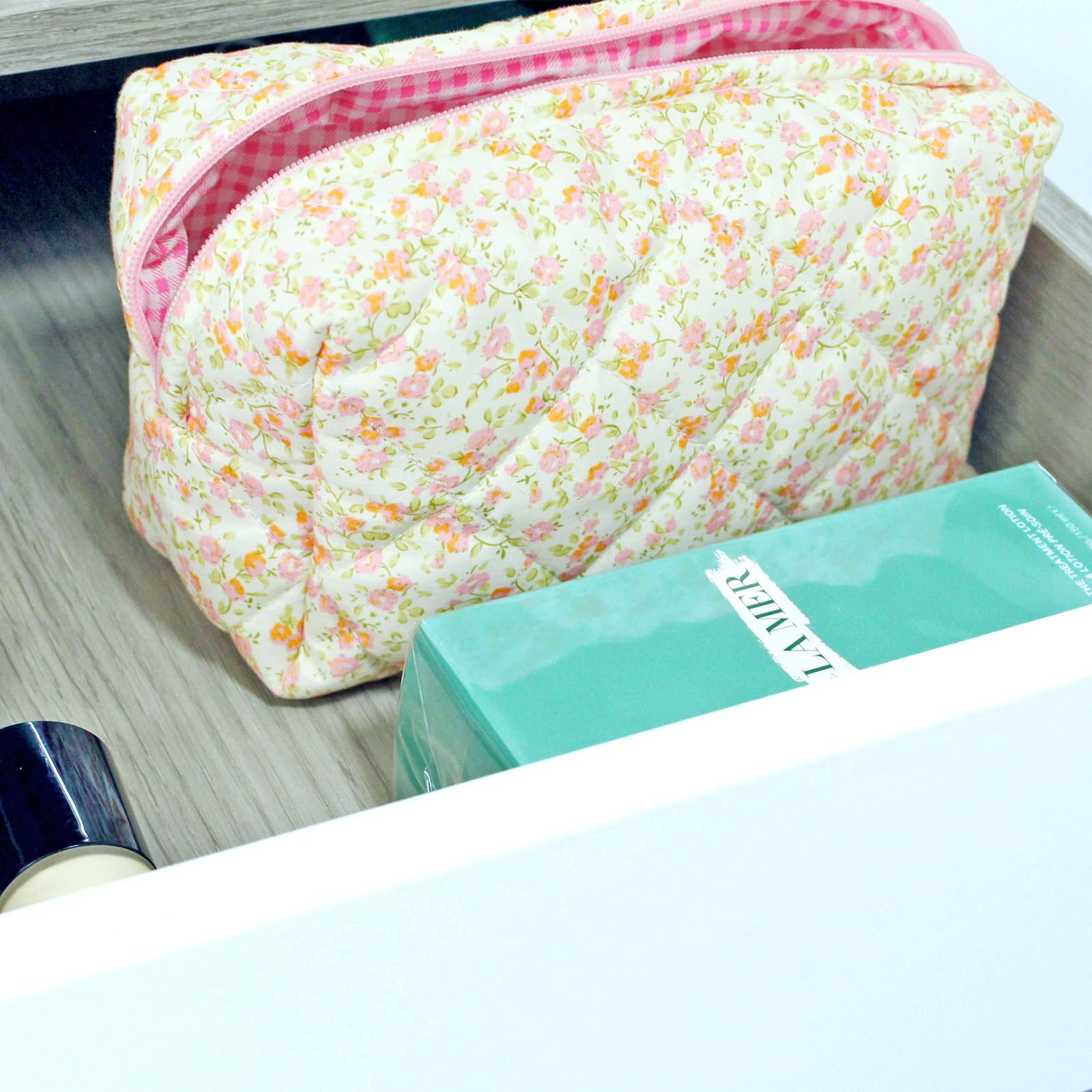 Floral Makeup Bag for Women - Waterproof Cosmetic Organizer with Zipper, Perfect for Travel, Gym & Daily Essentials Storage