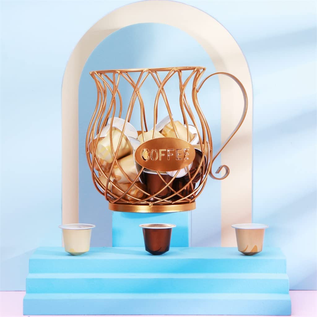 Vintage Universal Coffee Capsule Storage Basket - Black & Gold Coffee Pod Organizer Holder for Nespresso & Keurig (1pc) - Perfect for Kitchen Countertop & Office Coffee Station