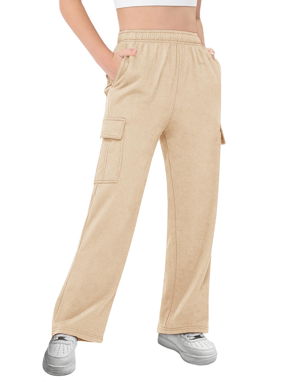 Girls Kids Cargo Sweatpants - Wide Leg Straight Jogger Pants for Girls Age 5-14 Years | Comfortable Casual Wear for School, Playdates & Outdoor Activities