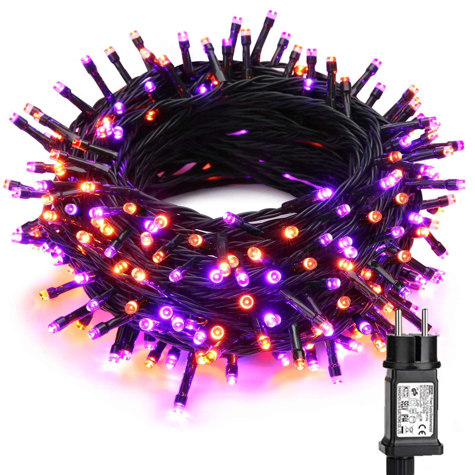 BrizLabs 20M 200 LED String Lights - Orange & Purple Halloween & Christmas Decorations, Waterproof Outdoor Fairy Lights with 8 Modes, Indoor Light Chain for Room, Tree, Home, Wedding, Party, Garden, Patio and Backyard Decor