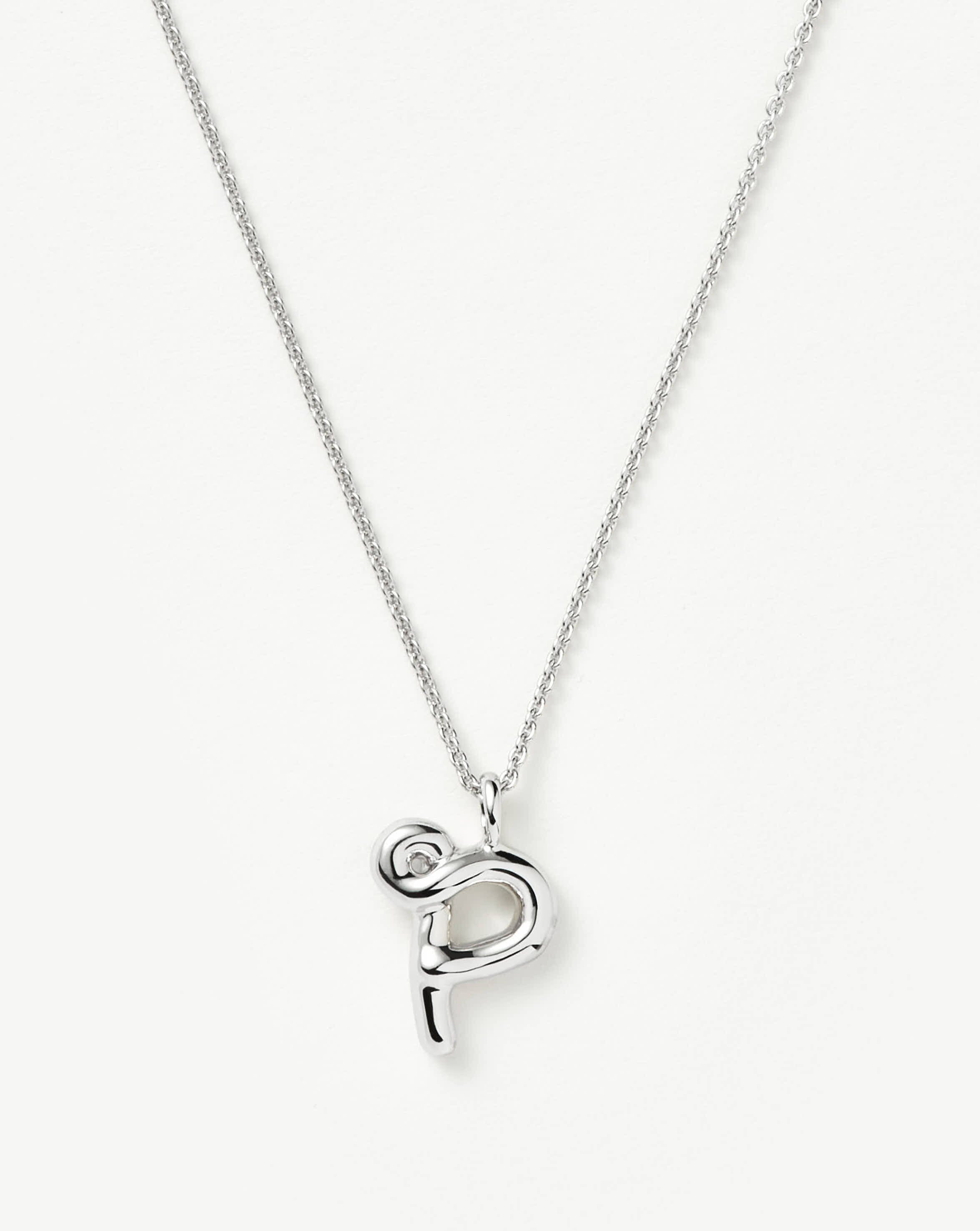 Personalized Sterling Silver Curly Molten Initial Pendant Necklace - Custom Monogram Jewelry for Women, Gift for Her, Birthday, Anniversary, Valentine's Day