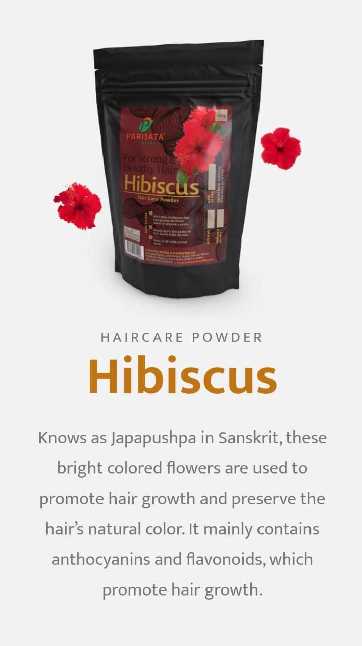 Organic Hibiscus Powder for Hair Growth & Scalp Care - 100g | Natural Ayurvedic Treatment for Dandruff & Hair Loss | DIY Hair Masks & Herbal Shampoo Boost - Parijata Herbs