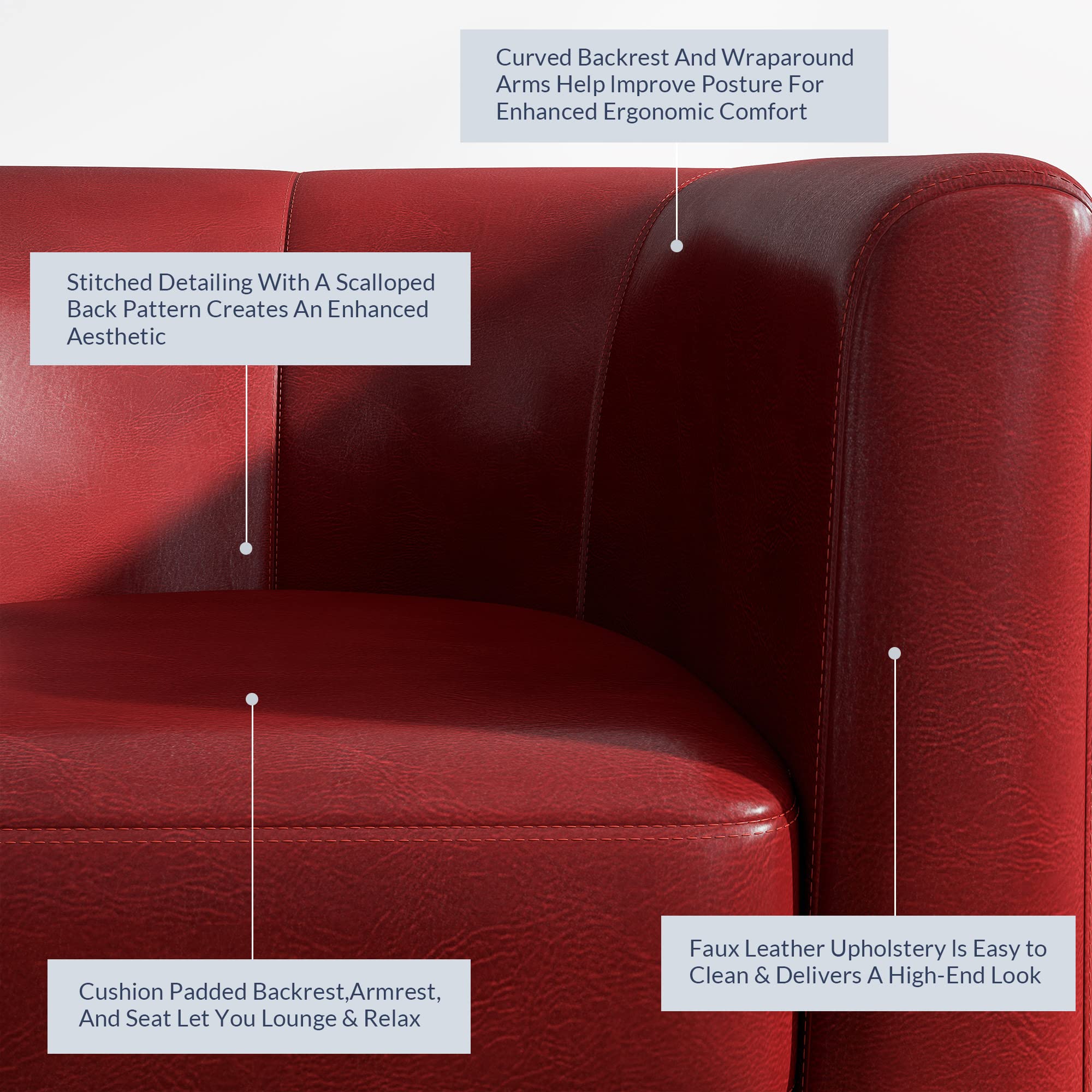 BELLEZE 2-Piece Faux Leather Round Accent Barrel Chair Set - Modern Club Tub Sofa Chairs with Flared Legs & Soft Padding for Living Room, Bedroom or Office Corner - Highland Red (Perfect for Small Spaces & Cozy Reading Nooks)