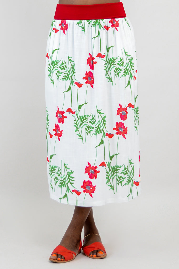 Blythe Skirt with Poppy Print - Soft Linen Bamboo Blend - Perfect for Summer Outfits & Casual Wear