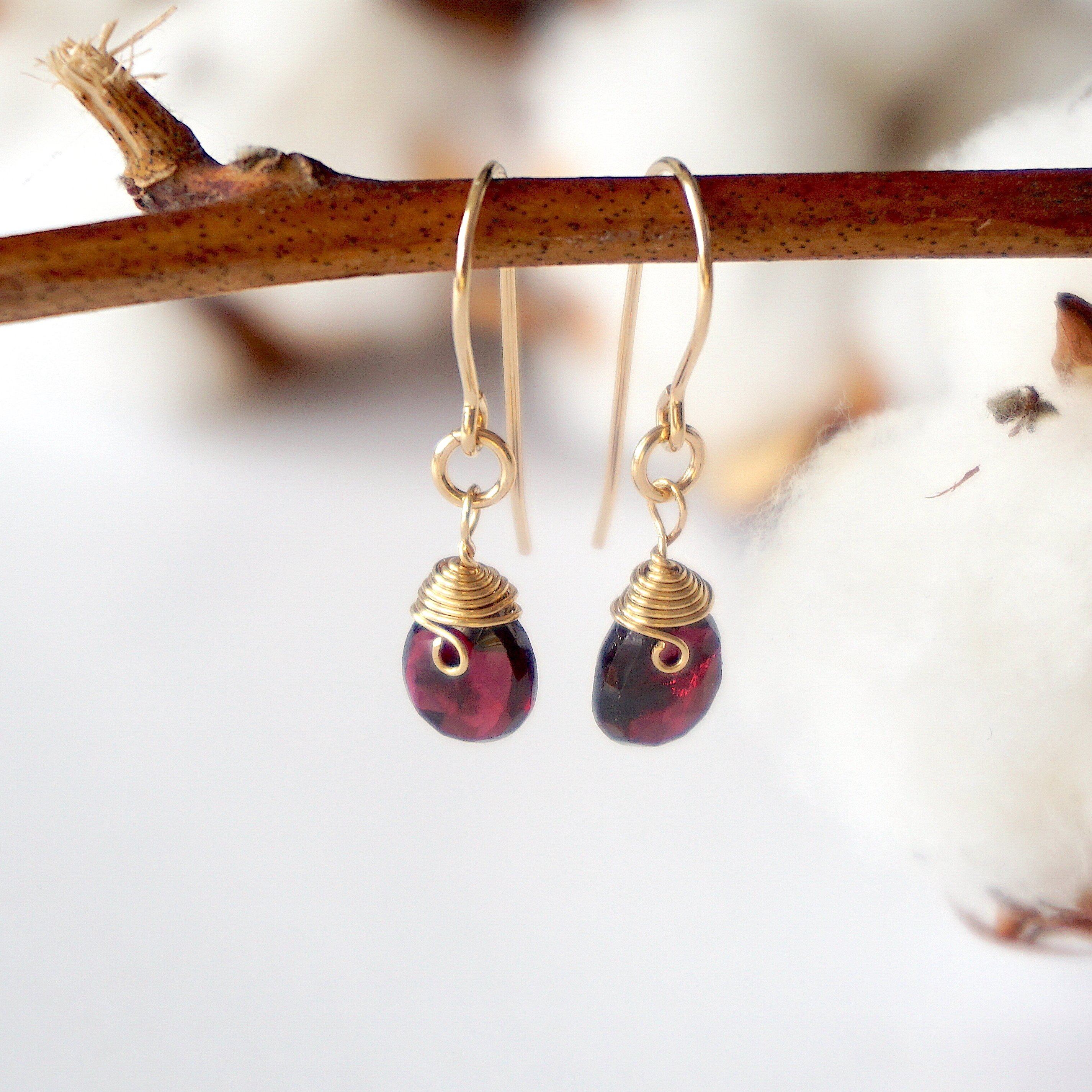 Garnet Teardrop Earrings 14k Gold Filled - Elegant Dangle Earrings for Women, Perfect for Weddings, Parties & Special Occasions