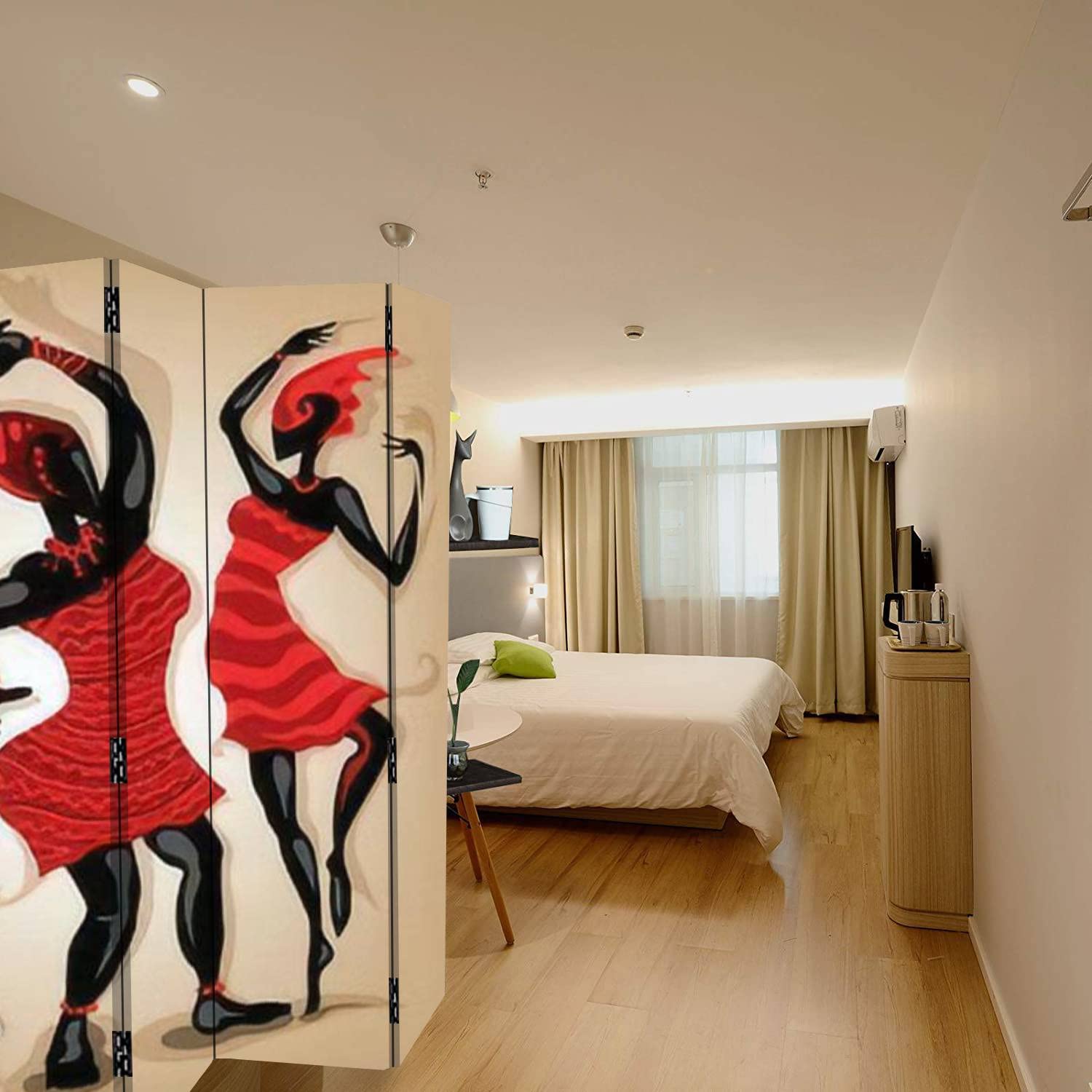 African Dancers Canvas Room Divider - 4 Panel Folding Privacy Screen for Home & Office - Temporary Wall Partition for Bedroom, Living Room, Studio & Events