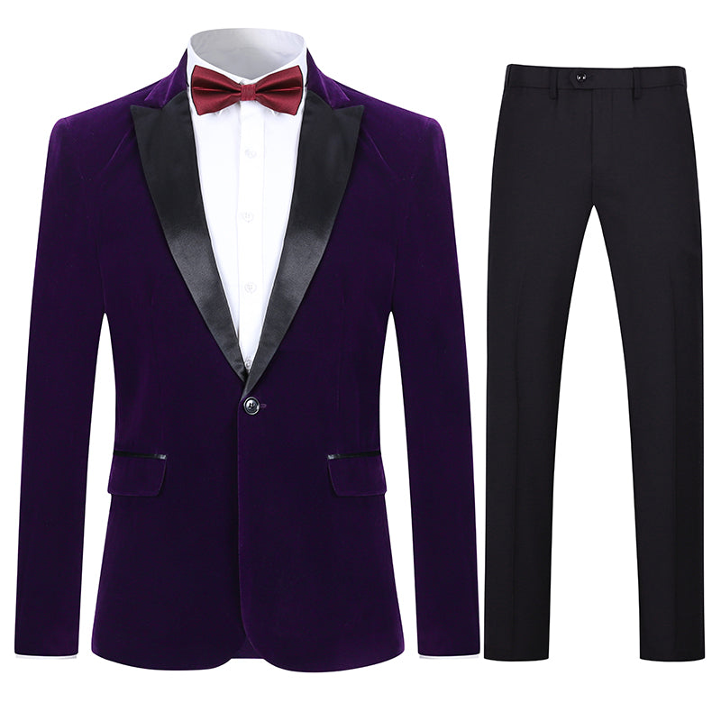Slim Fit 2 Piece Purple Pleuche Velvet Tuxedo Suit for Men - Elegant Formal Wear for Weddings, Prom & Special Occasions