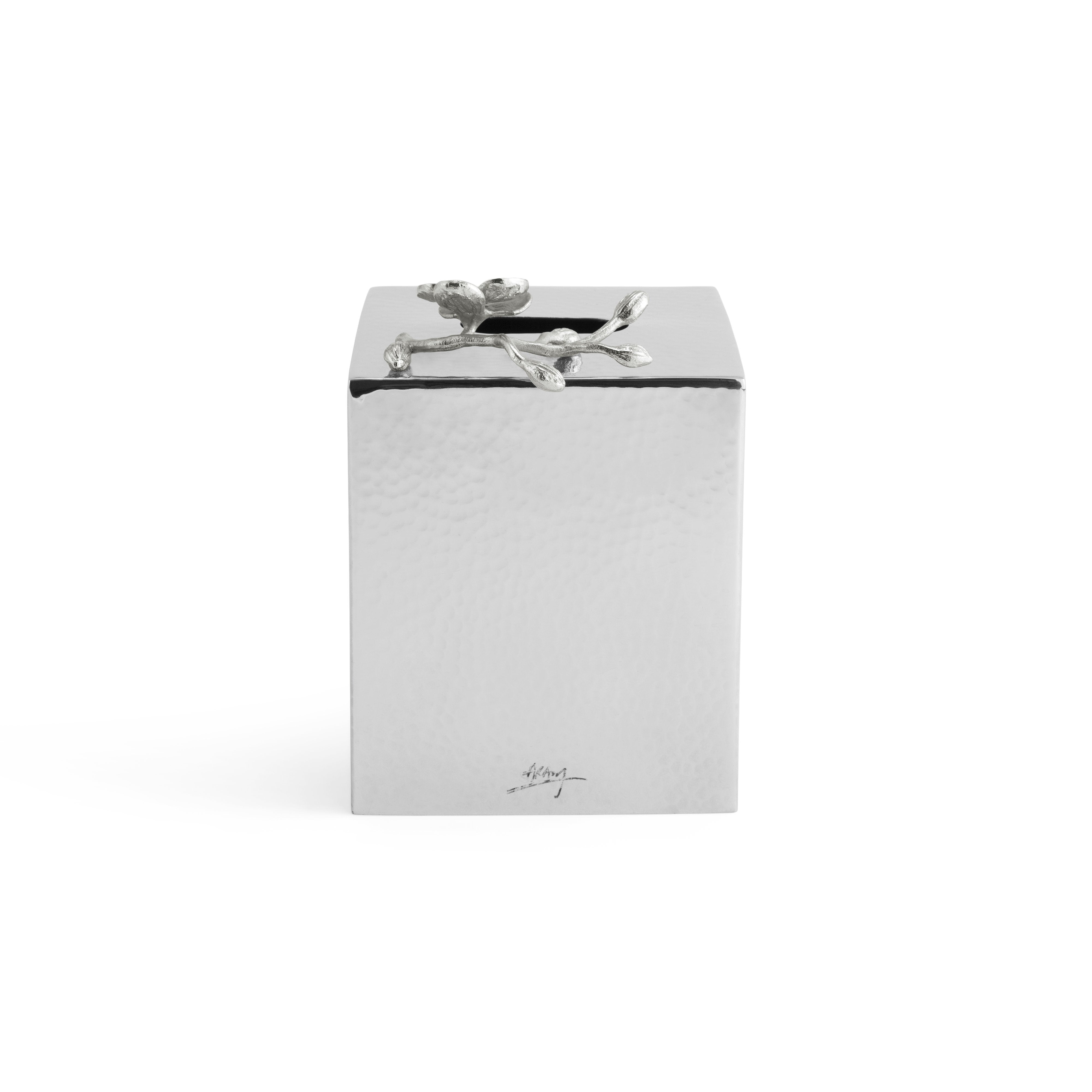 Elegant White Orchid Tissue Box Cover - Home & Office Decor for Living Room, Bedroom, or Bathroom