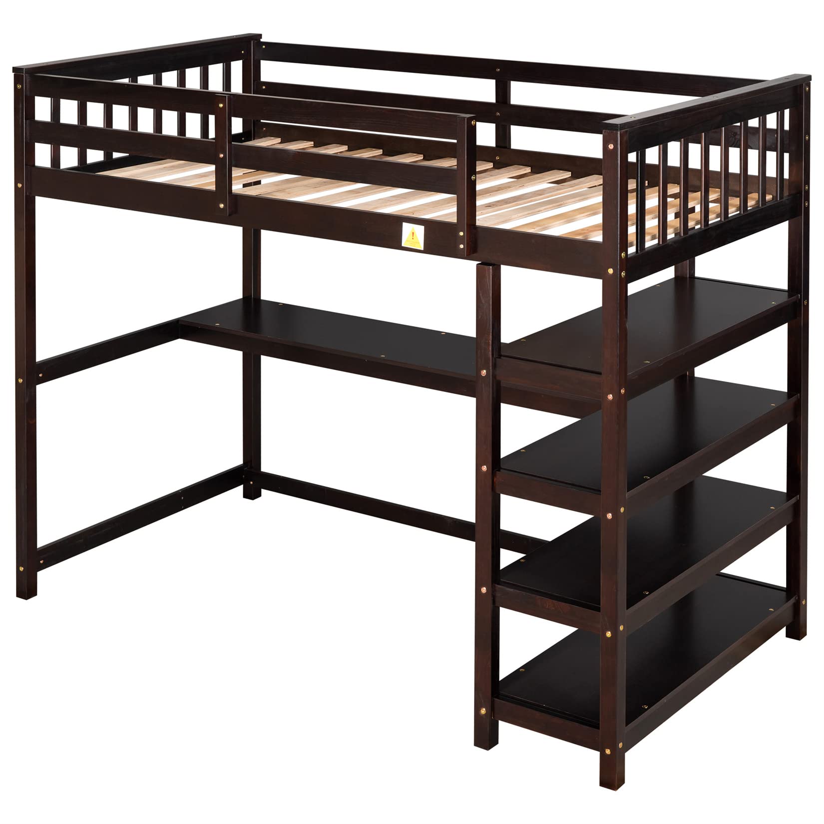 Bellemave Twin Loft Bed with Desk & Bookshelf - Wooden Bunk Bed with 4 Storage Shelves for Kids, Teens, Boys & Girls - Space Saving Dorm Furniture for Small Rooms (Espresso Finish) - Perfect for Bedrooms, College Dorms & Studio Apartments