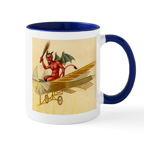 White/Navy Inside - Halloween Krampus Devil Flying Airplane Coffee Mug