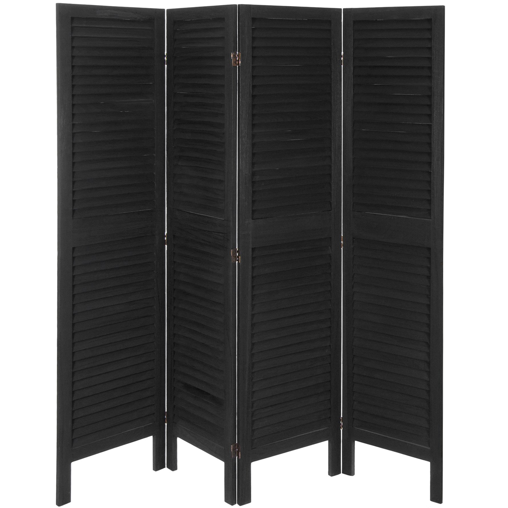 Modern 5.5 ft Tall Black Venetian Room Divider - 4 Panel Folding Screen for Home & Office Privacy - Oriental Furniture for Living Room, Bedroom, or Studio Décor
