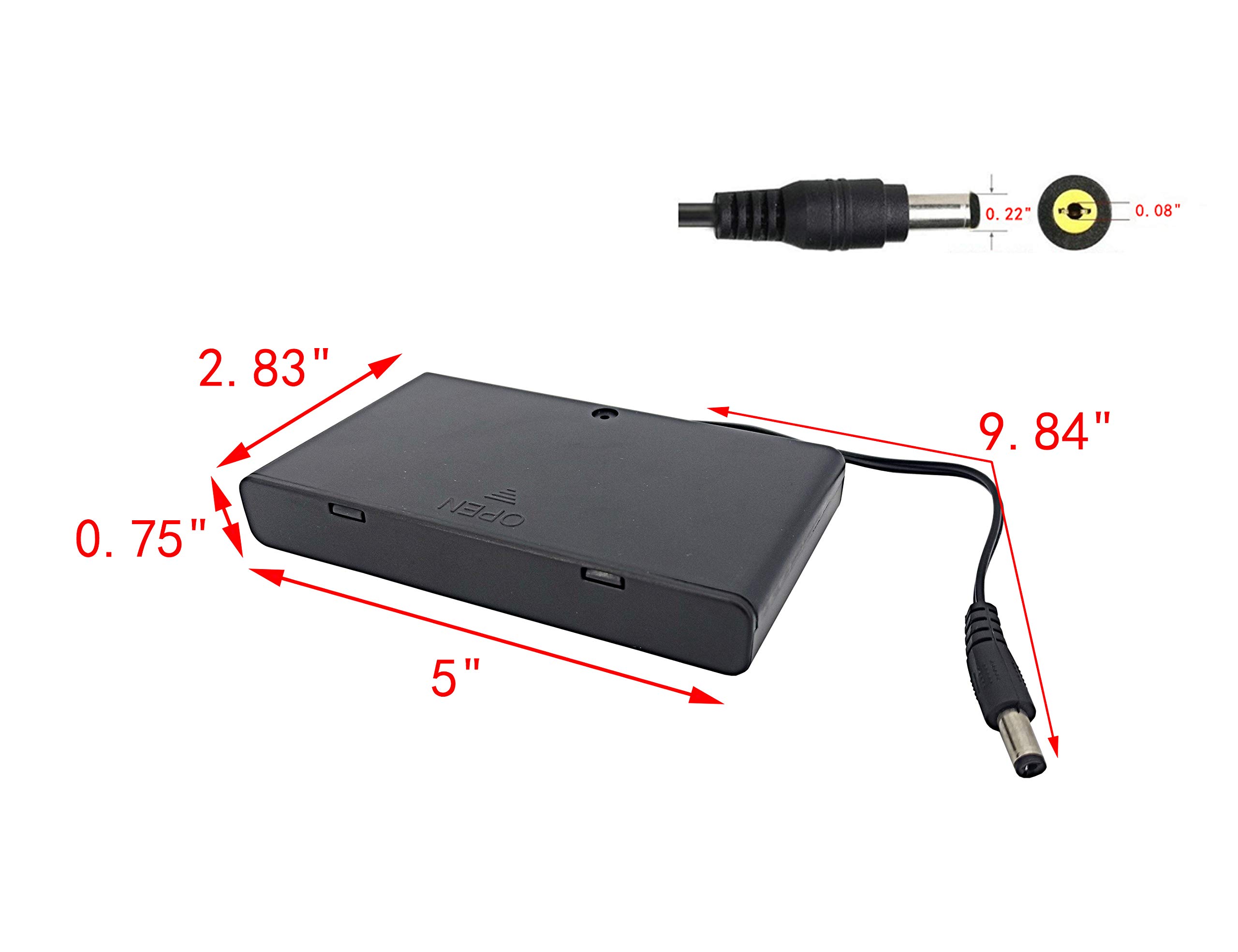 FixtureDisplays® 8 AA Battery Holder with On/Off Switch - 12V Power Pack for Electronics, DC 5.5/2.1mm Male Jack - Series Connection (Model 13157-NF) - Ideal for DIY Projects, LED Strips, and Portable Devices