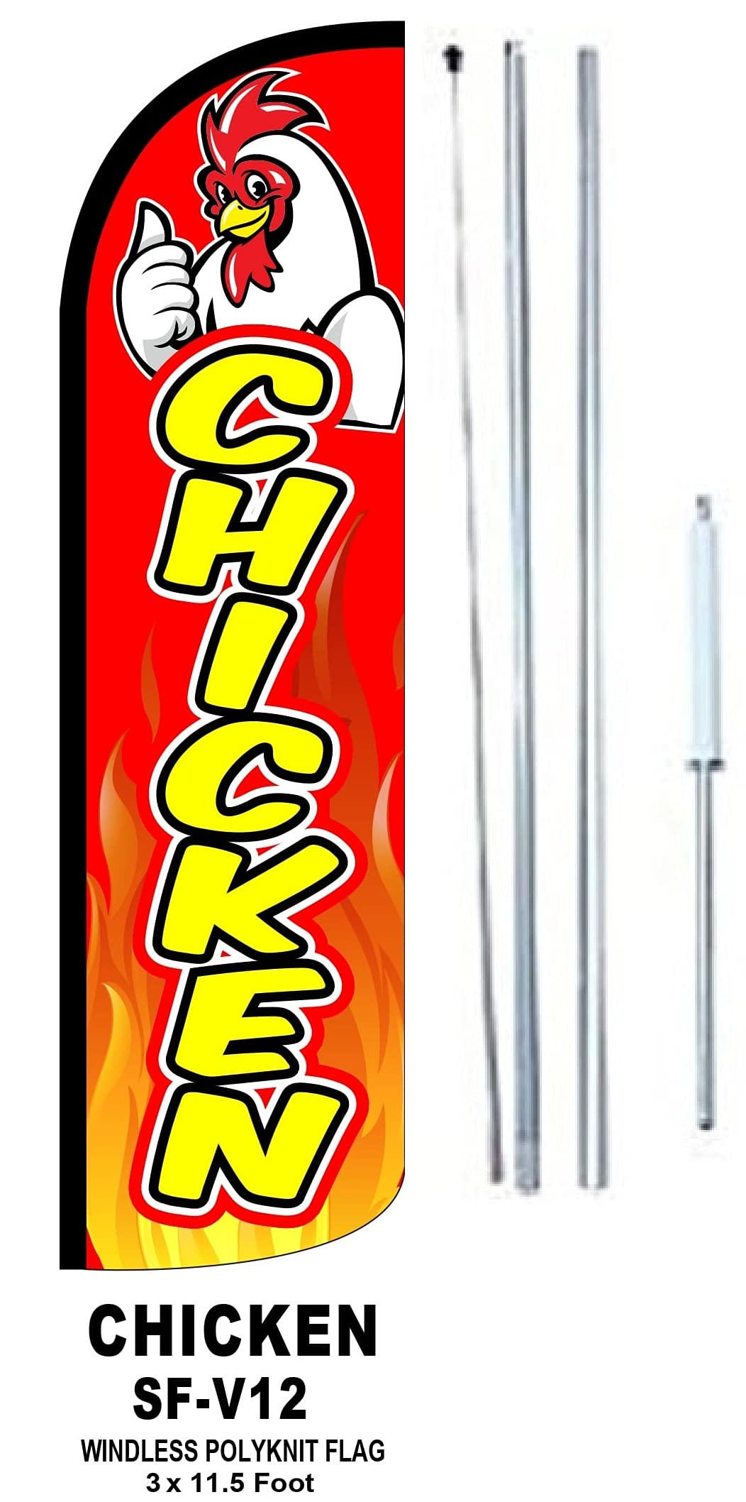 OnPoint Wares 3ft x 11.5ft Chicken Flag with Complete Hybrid Pole Set - Durable Weatherproof Polyester Business Advertising Flag for Outdoor Use | Perfect for Storefronts, Farms, and Poultry Businesses