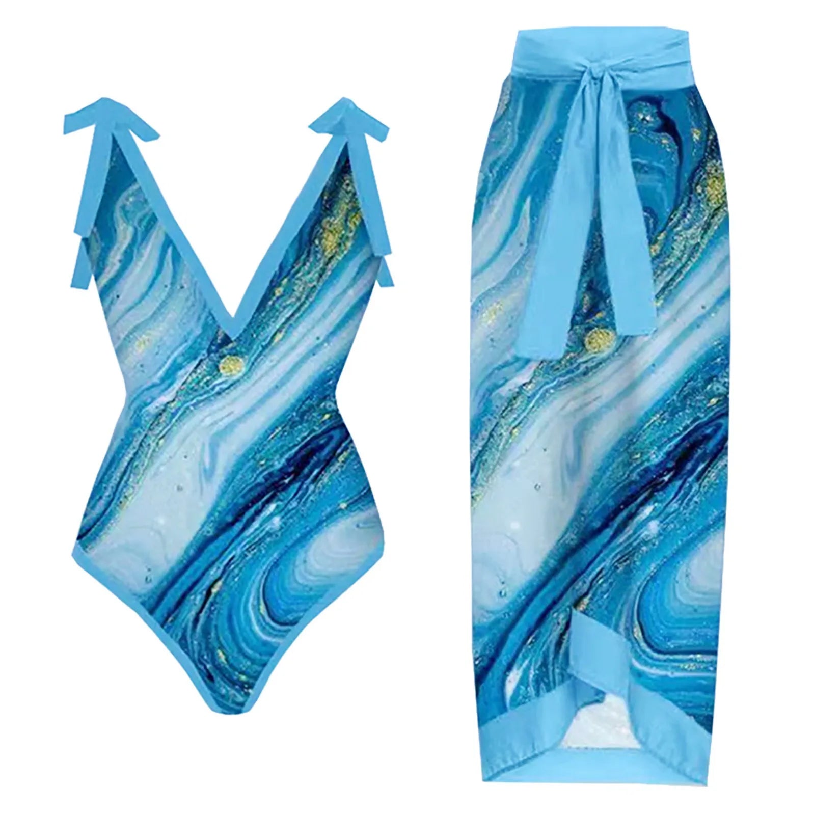 Women's One Piece Monokini Swimsuit with Skirt Cover Up - Color Contrast Hawaiian Bathing Suit for Beach, Pool & Vacation | Trajes De Baño Mujer