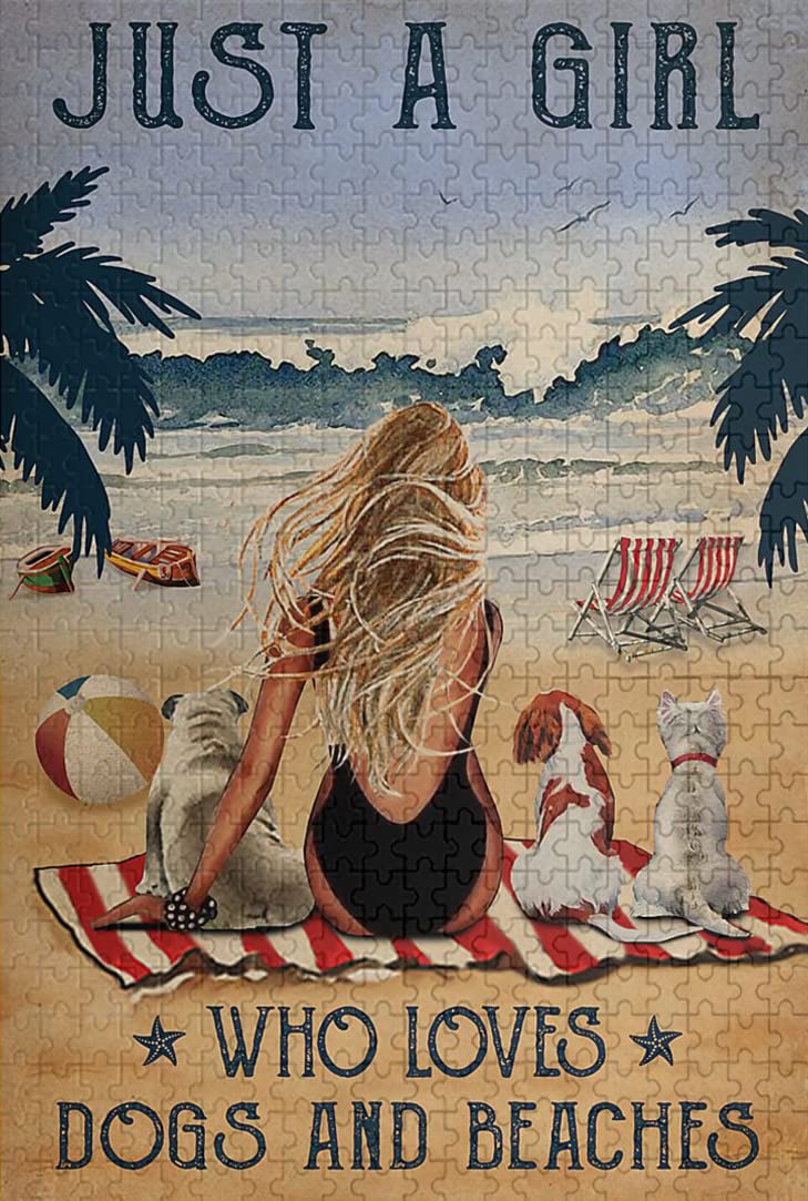 300 Piece Wooden Jigsaw Puzzle for Adults & Kids - Beach Scene with Dog & Blonde Girl - Family Educational Game, Creative Gift & Home Decor (10.2 x 15 Inches) - Perfect for Family Game Night, Birthday Gifts & Home Decoration