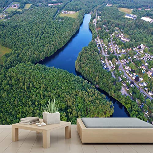 3D River Landscape Wall Mural - Self-Adhesive PVC Wallpaper, Peel & Stick Poster for Bedroom & Living Room Decor - 110
