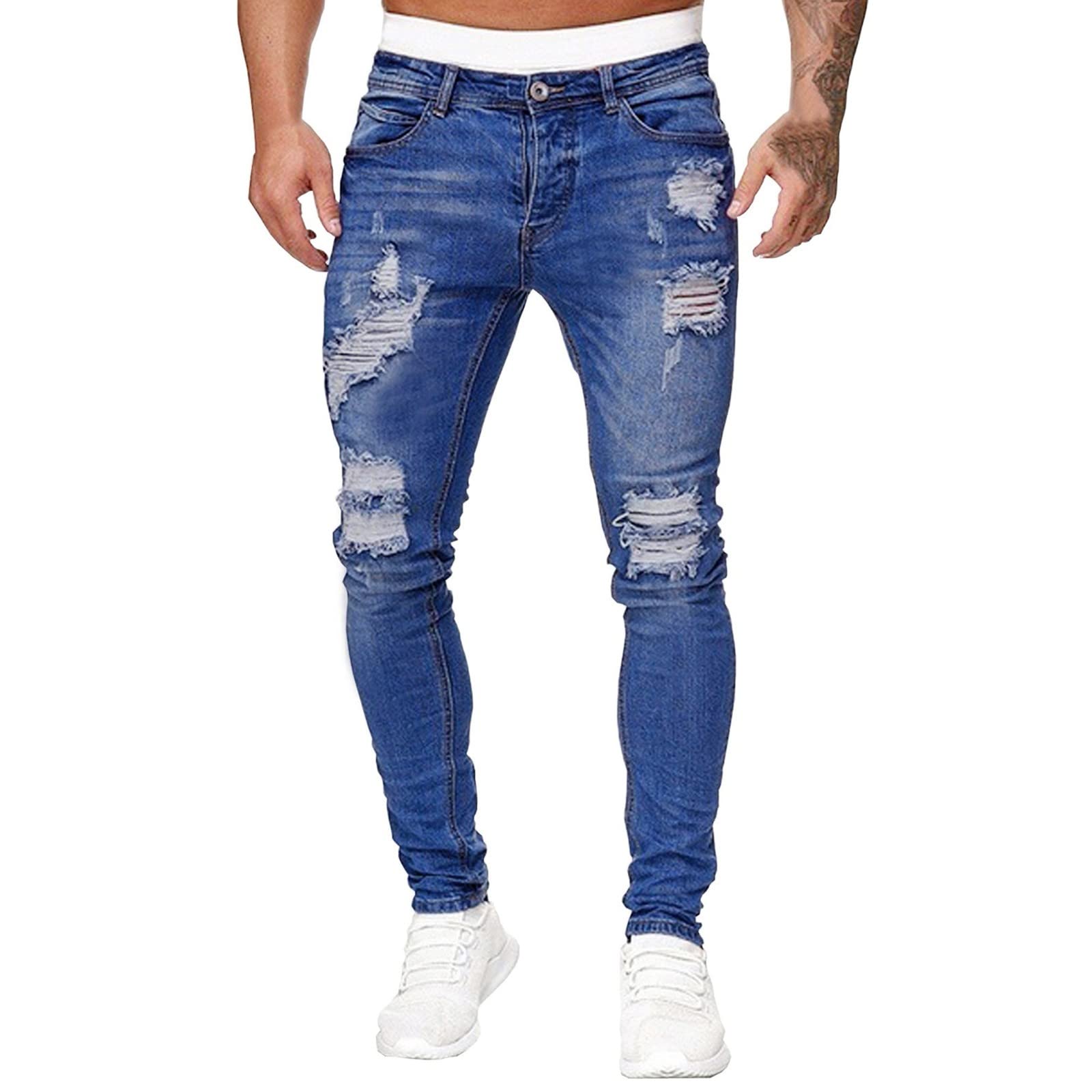 TTQVQ Men's Casual Ripped Jeans - Frayed Washed Denim Pants with Gradient Color & Distressed Holes | Perfect for Streetwear, Everyday Fashion & Urban Style