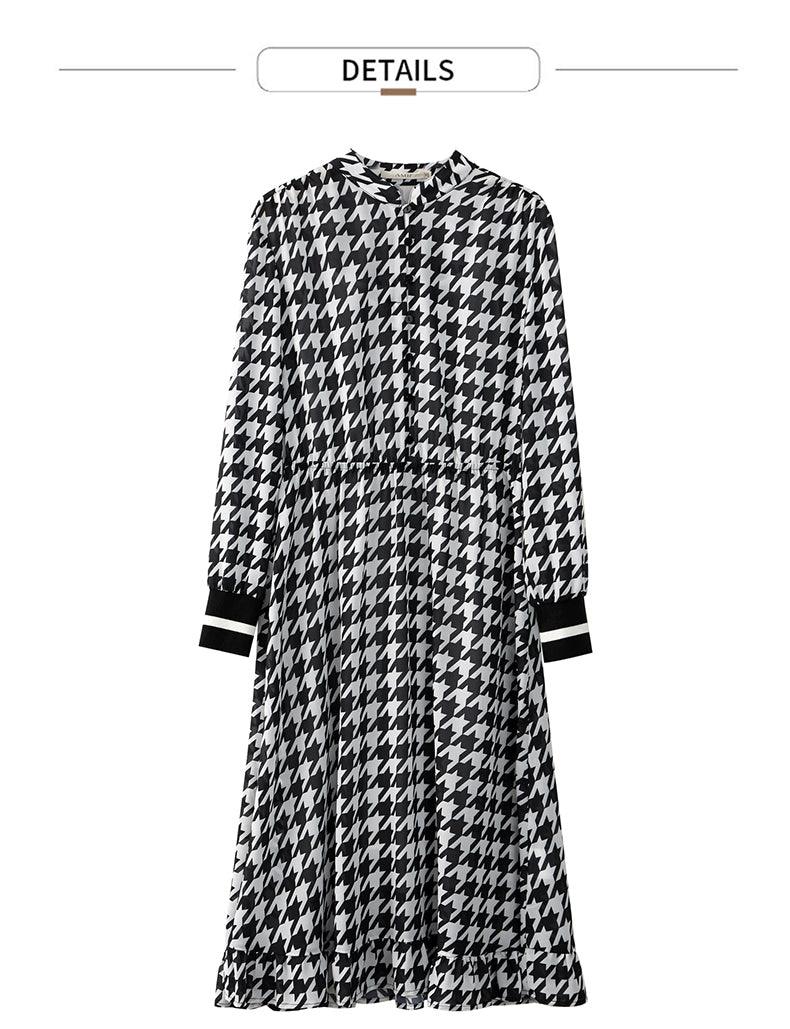 Vintage V-Neck High Waist Midi Dress for Women - Elegant Flowy Calf-Length Summer Dress for Casual Outings, Date Nights & Office Wear