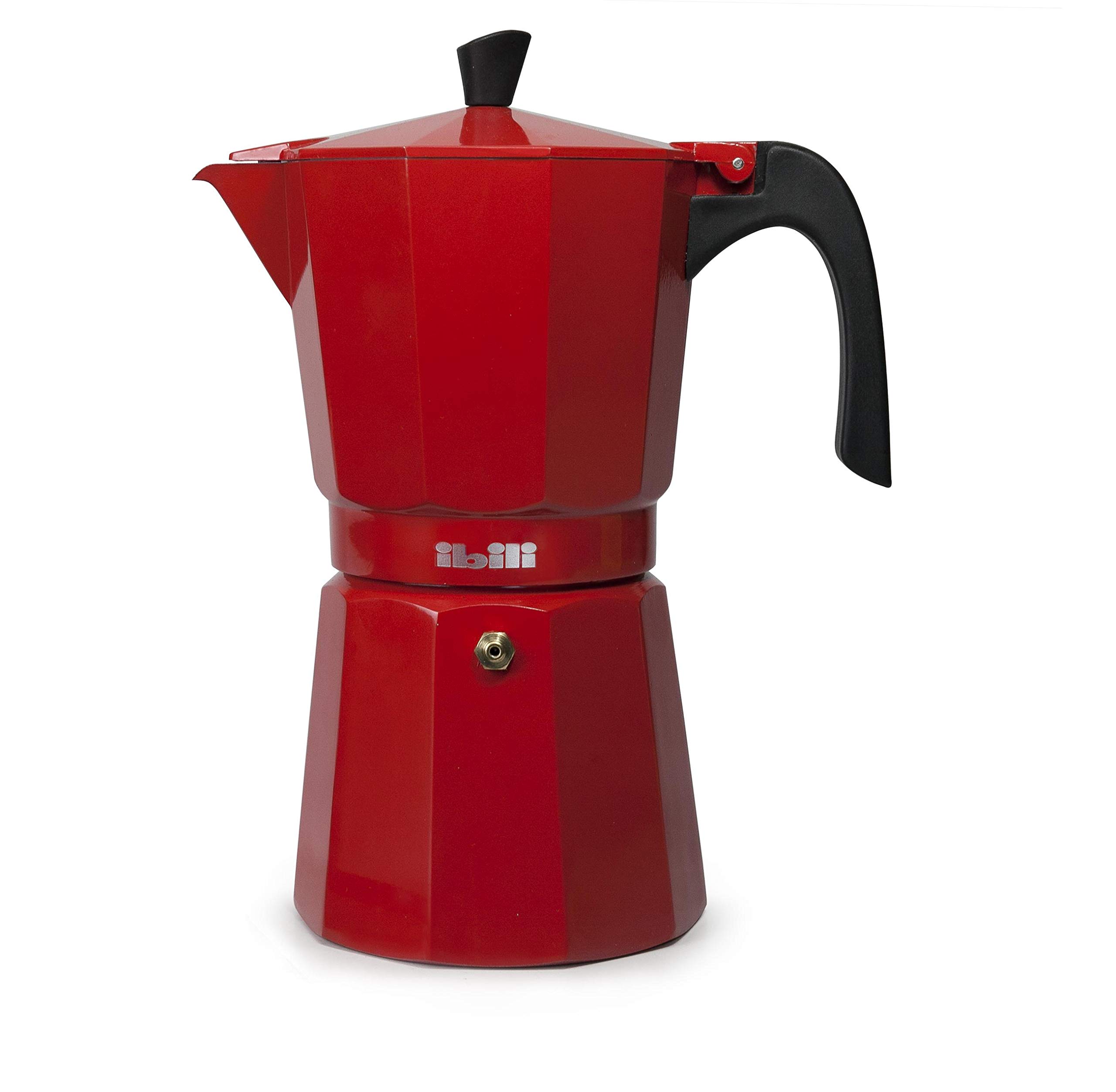 IBILI Bahia Express Moka Pot 3 Cup (150ml) - Aluminum Stovetop Espresso Maker for Home & Travel, Red - Perfect for Camping, Office & Small Kitchens