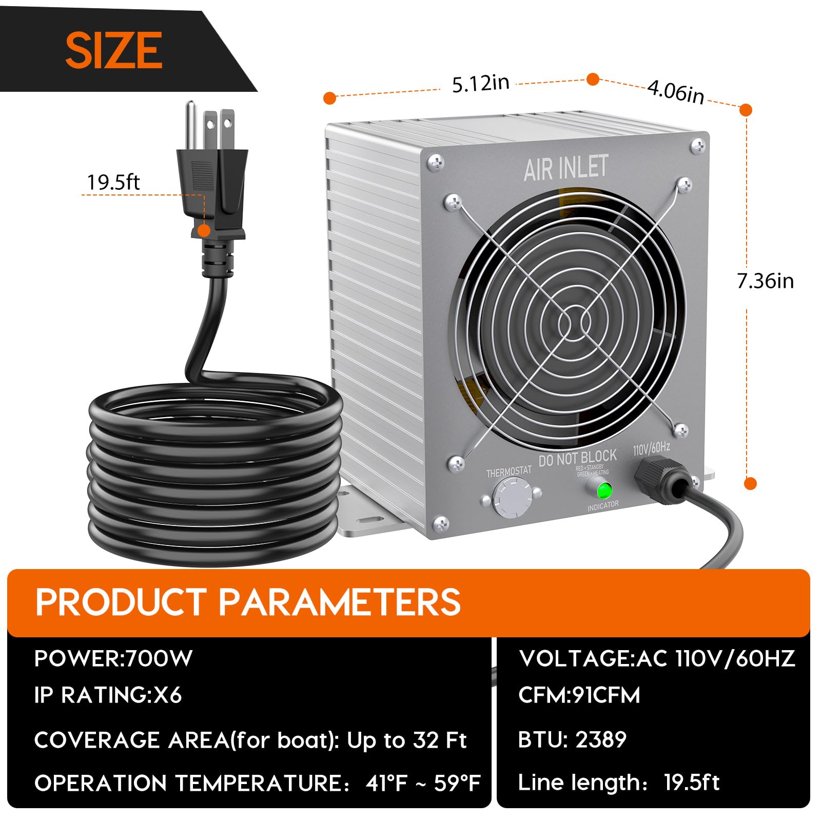 700W Marine Boat Heater - Waterproof Engine Compartment Heater for Safe Winter Boating