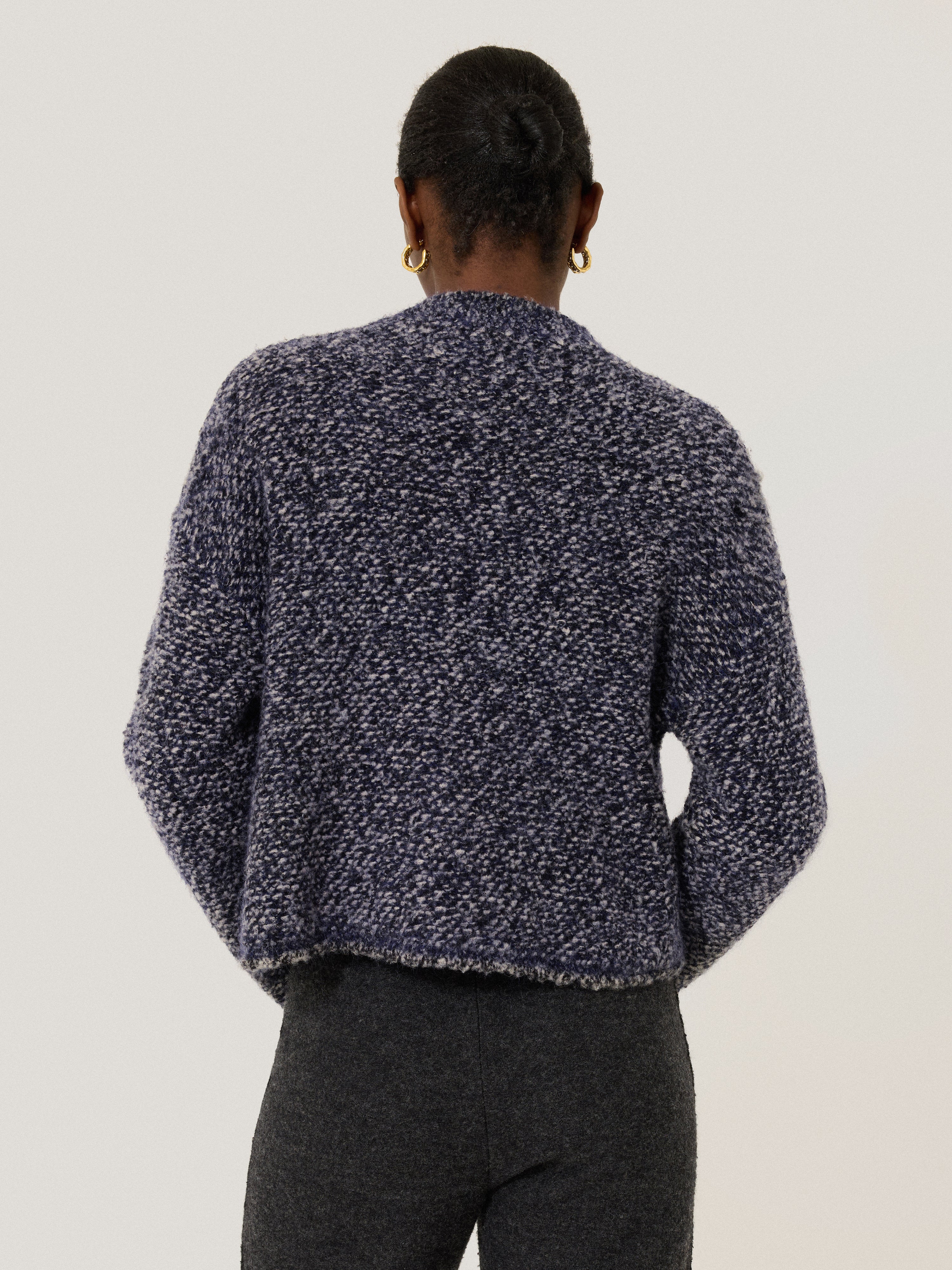 French Tweed Cardigan Jacket for Women - Classic Navy Blue Knit Blazer Coat | Perfect for Office Wear, Business Casual, and Fall Layering