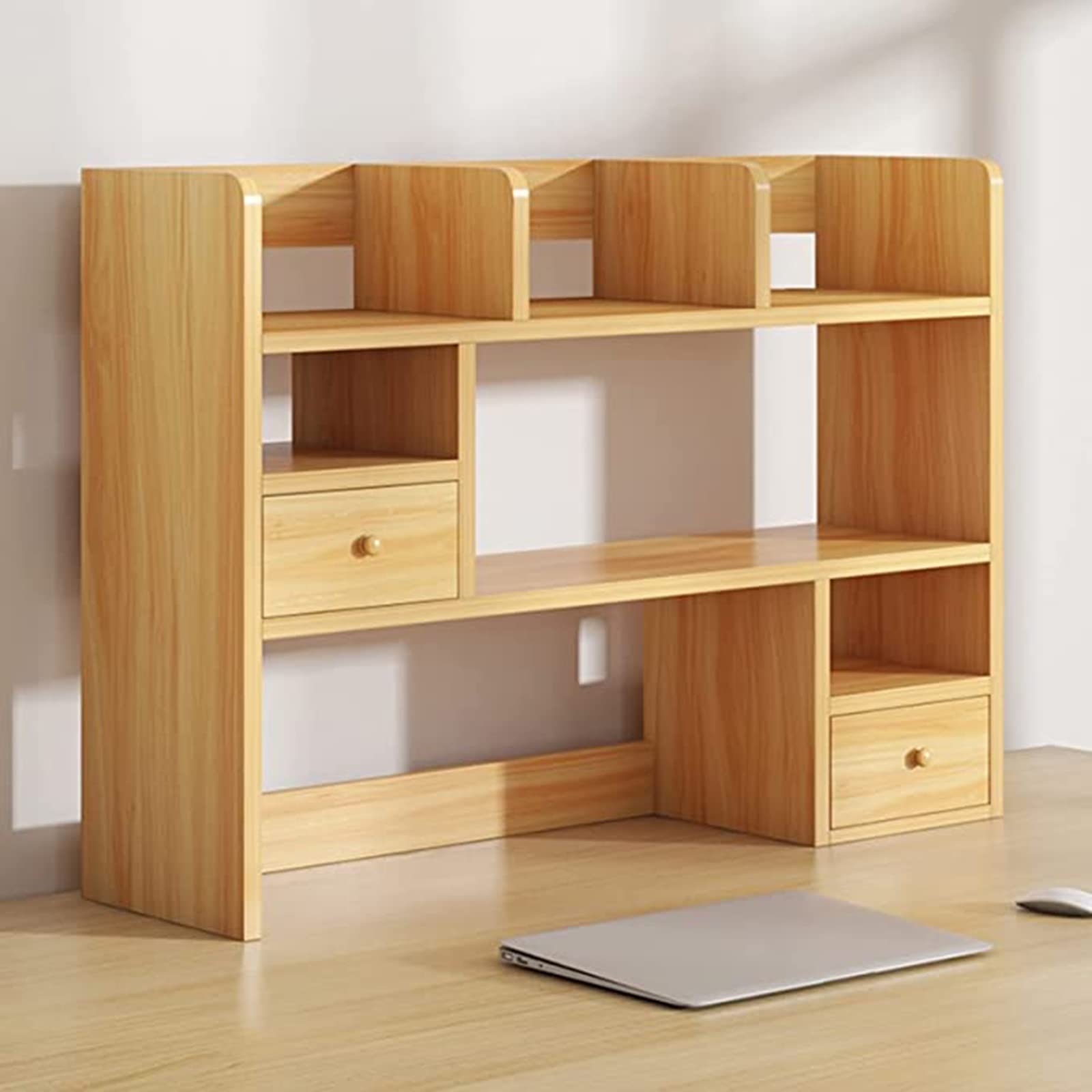Wooden Desktop Bookshelf with 2 Drawers - Office Storage Organizer for Books, Files & Supplies | Perfect for Home Office, Study Desk & Workspace Organization