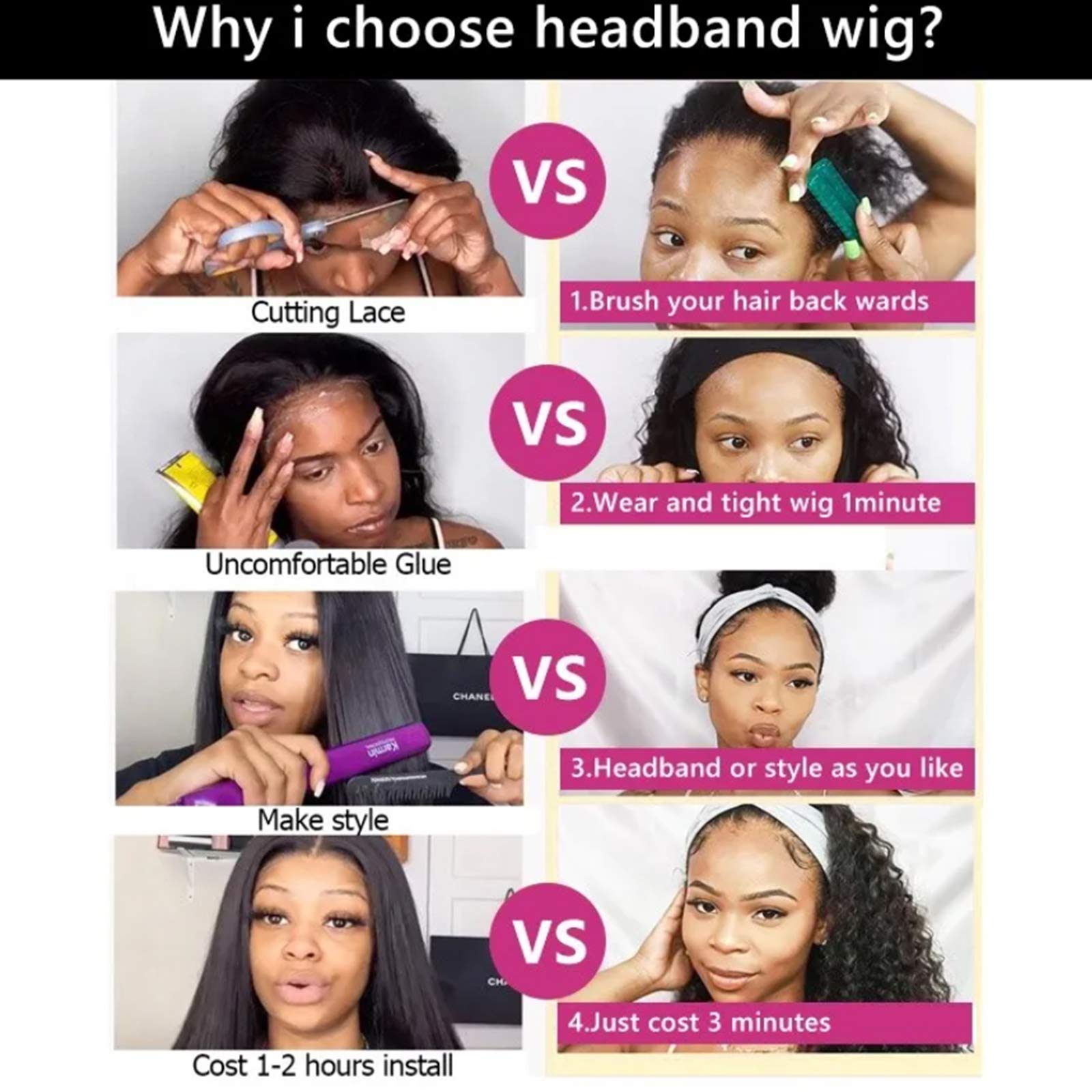 Short Afro Kinky Curly Grey Headband Wig for Black Women - 16inch Synthetic Curly Headband Wig with Attached Scarf (1B/Grey) | Perfect for Daily Wear, Cosplay, and Protective Styling