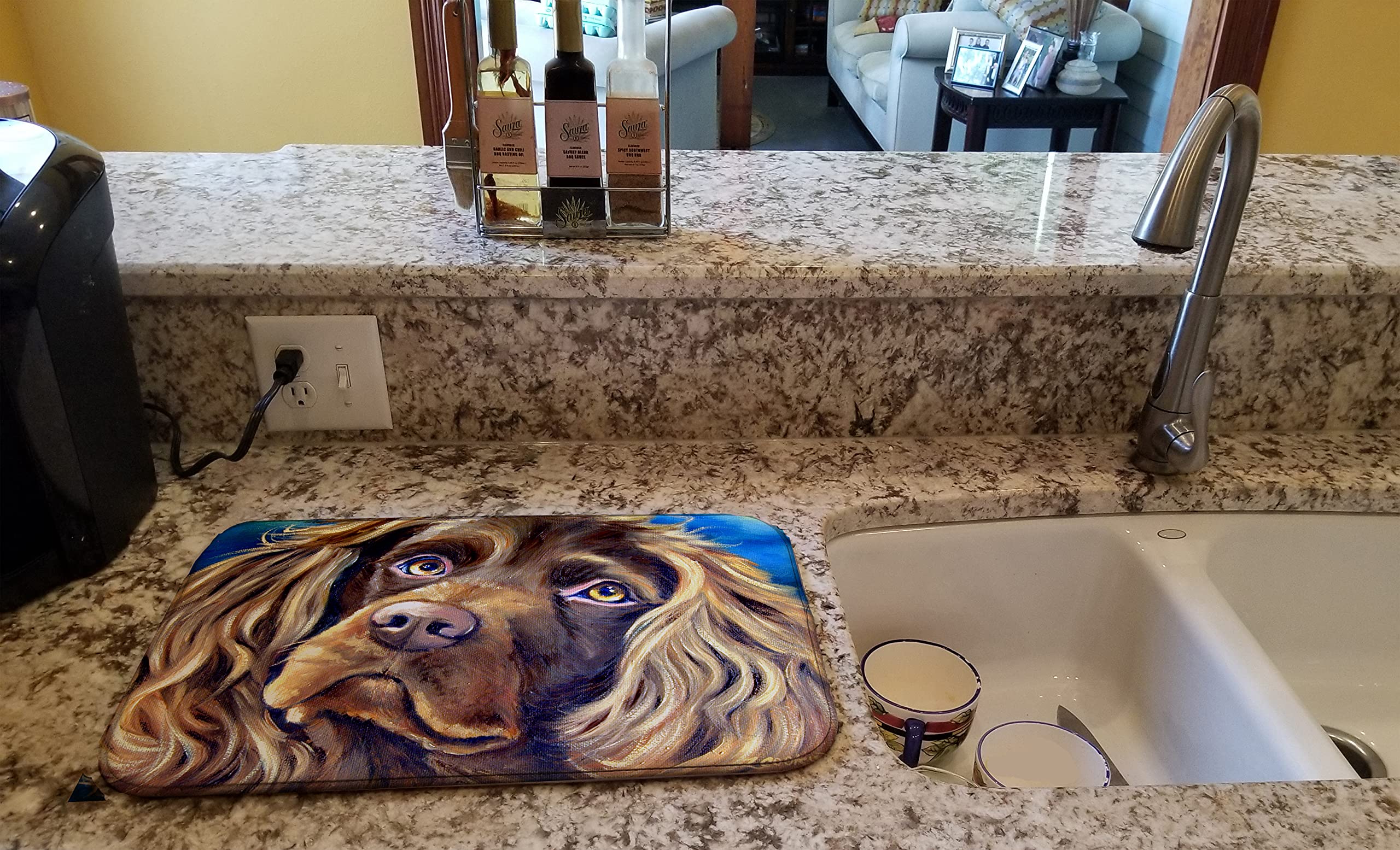Premium Absorbent Boykin Spaniel Dish Drying Mat - 14x21 Inch Multicolor Kitchen Counter Mat | Fast-Drying Dish Drainer Pad for Countertops | Perfect for Protecting Surfaces & Drying Dishes Safely