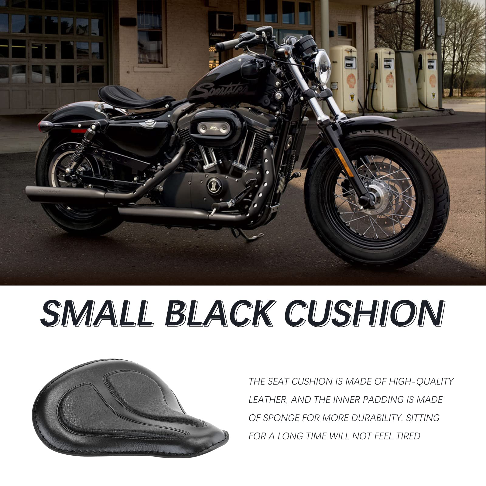 DREAMIZER Sportster Solo Motorcycle Seat - Black Leather Spring Driver Saddle for Harley Iron 883, 1200 Custom, Chopper & Bobber | Comfortable Riding for Cruisers & Long Distance Trips